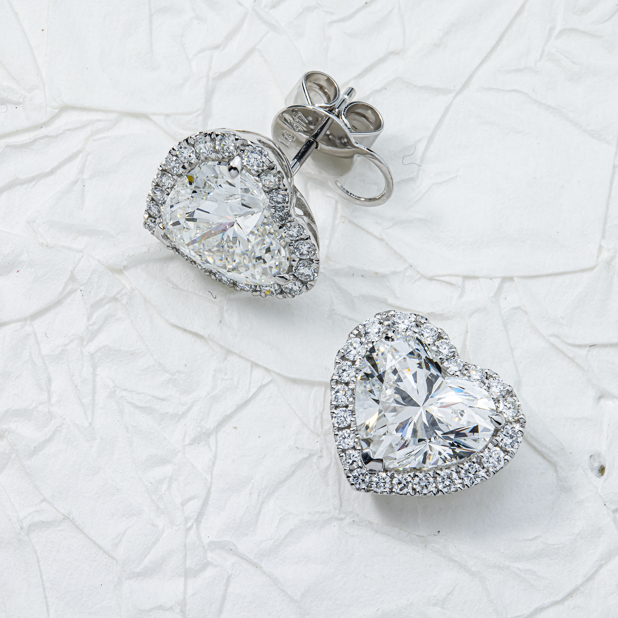 White Gold Heart & Round Diamond Stud Earrings 6.74ctw