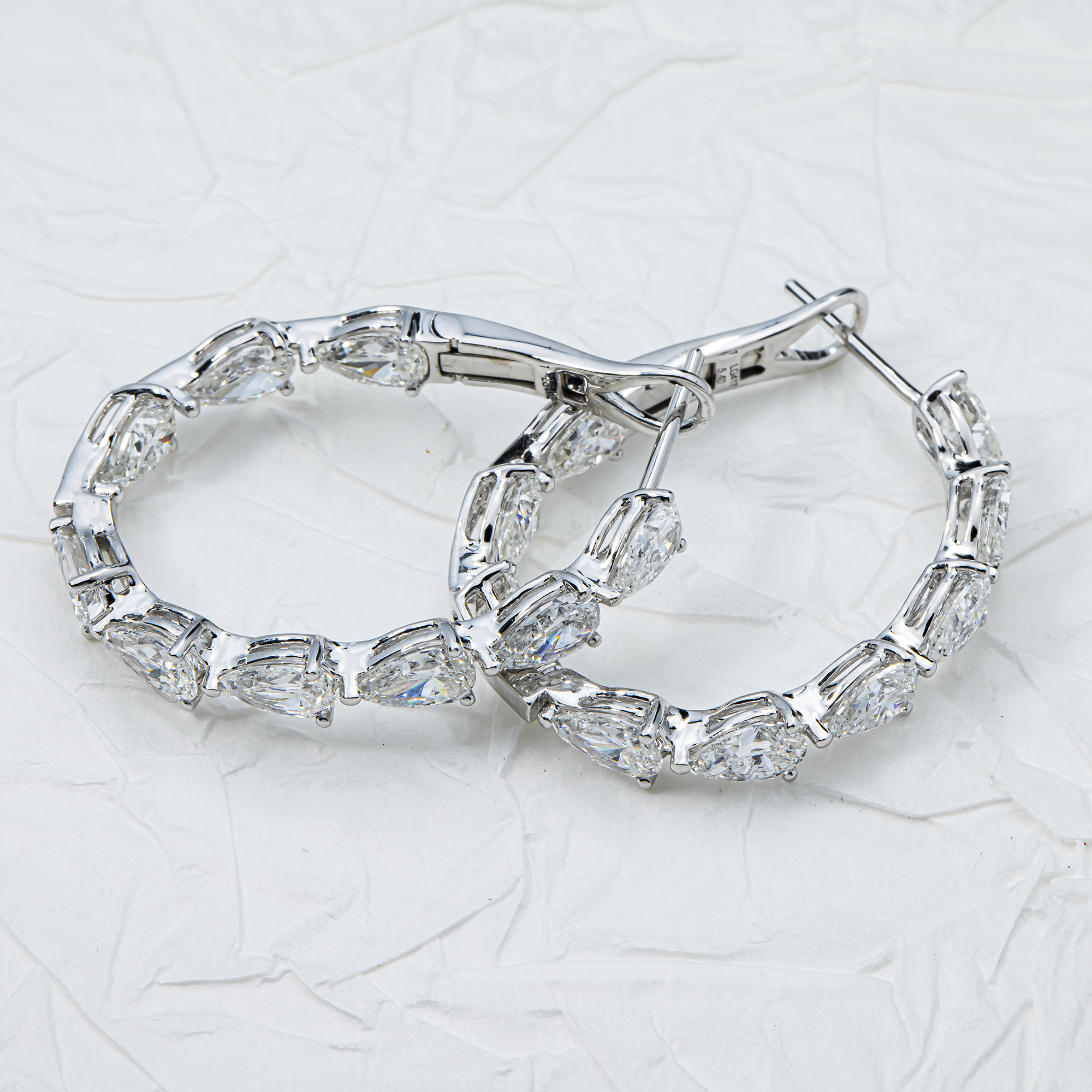 White Gold Pear Diamond Inside Out Hoop Earrings 5.40ctw