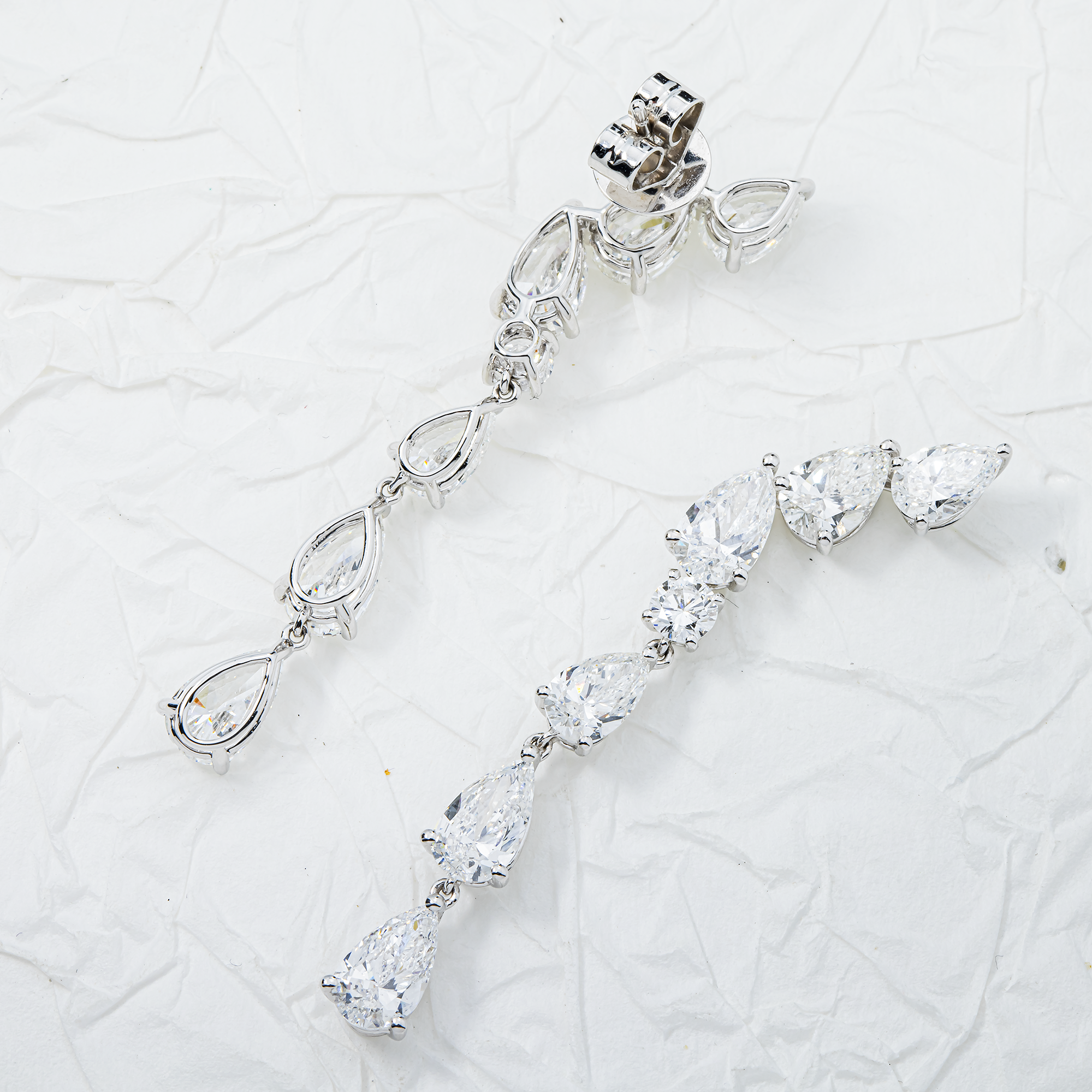 White Gold Pear & Round Diamond Drop Earrings 6.84ctw