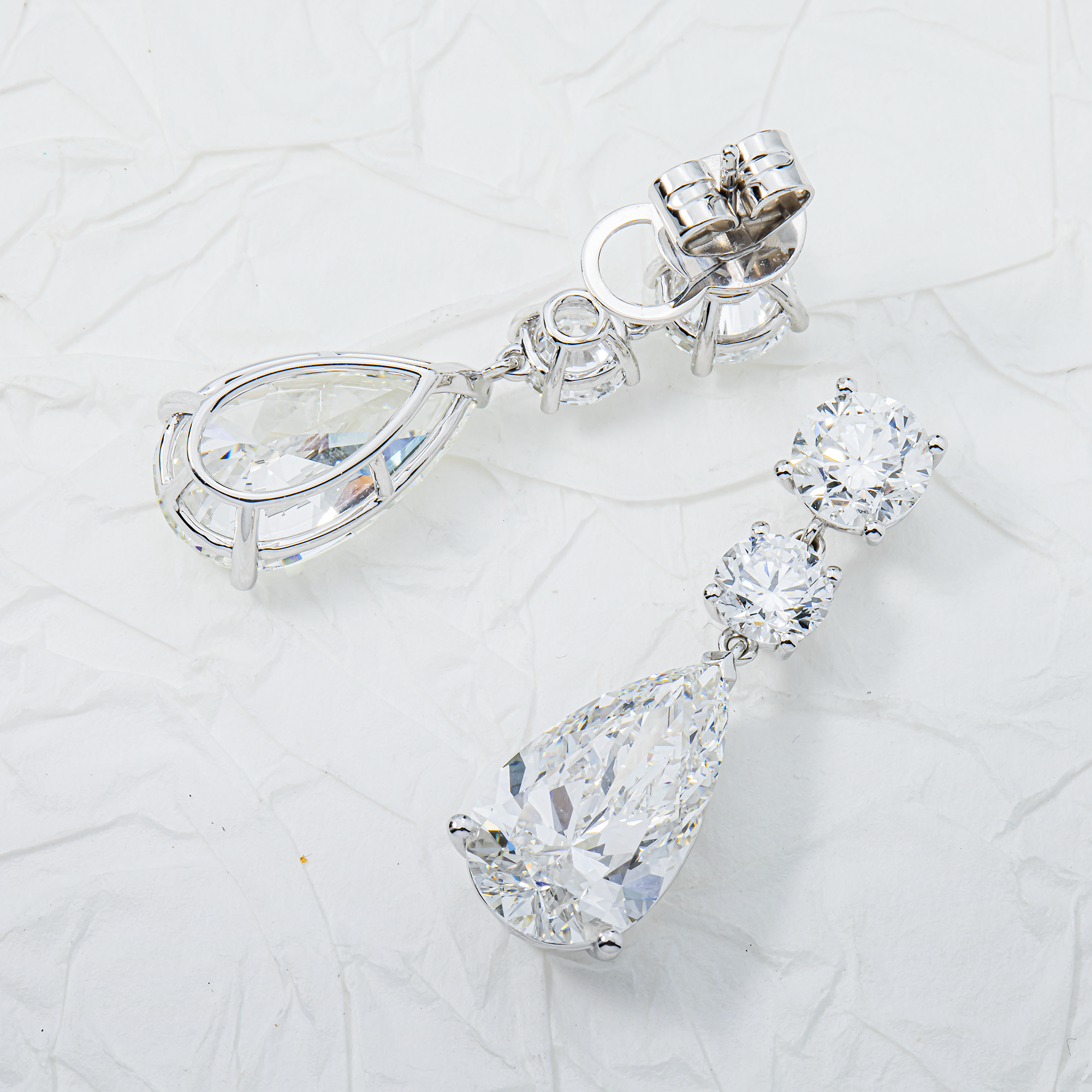 IGI 18K White Gold Round & Pear Diamond Drop Earrings 11.96ctw