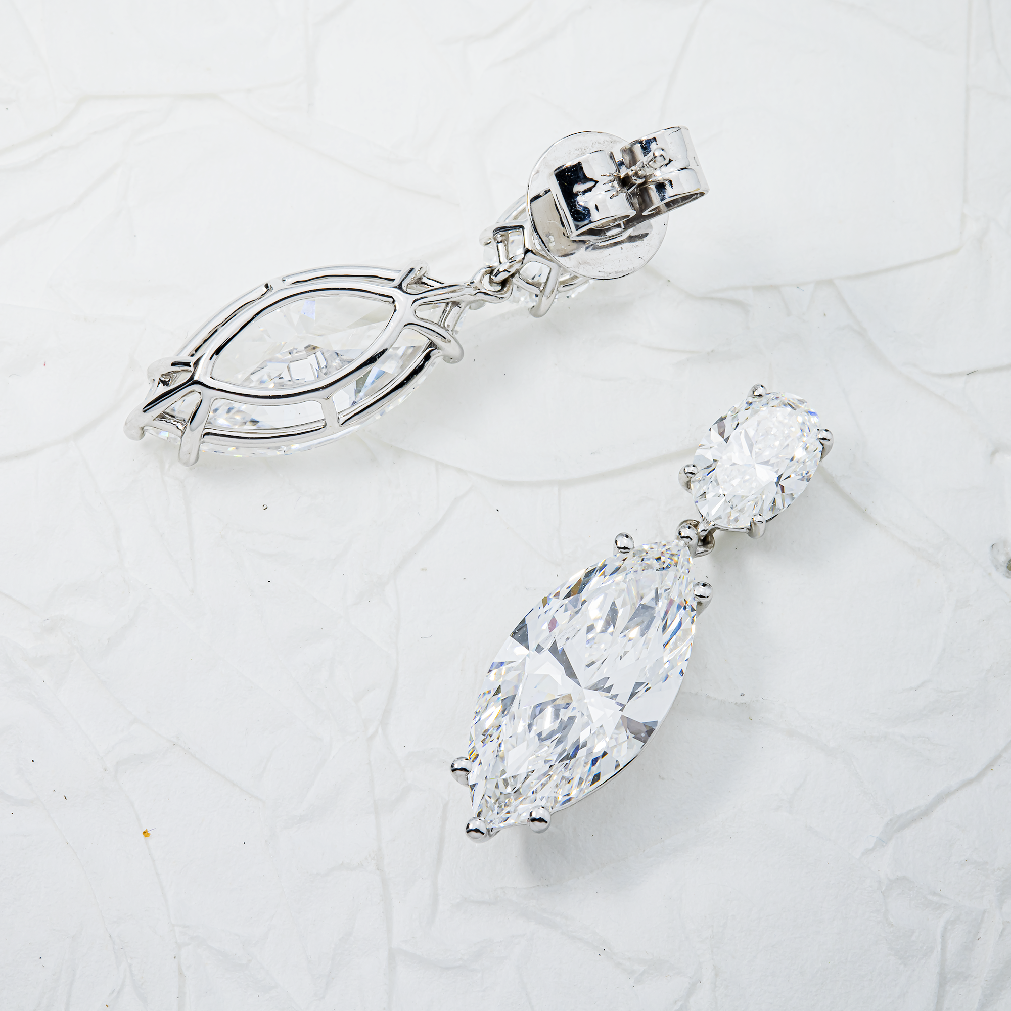 IGI 18K White Gold Marquise & Oval Diamond Drop Earrings 6.93ctw
