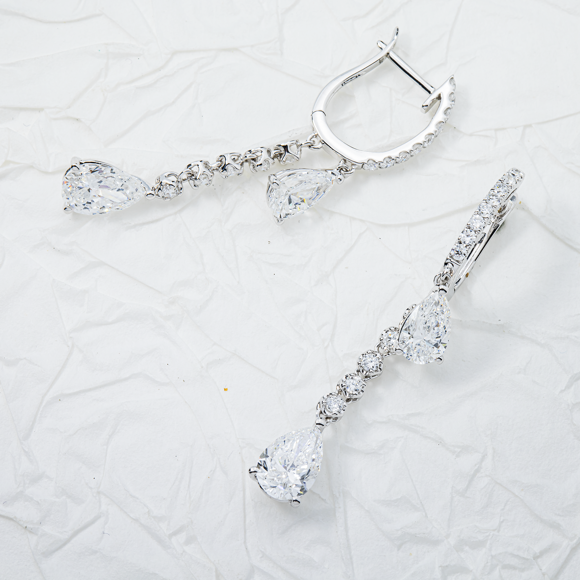White Gold Pear & Round Diamond Drop Earrings 3.01ctw
