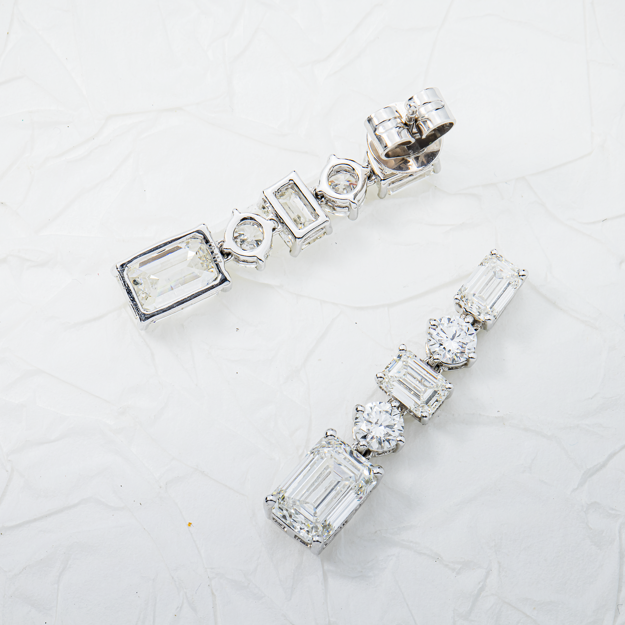 White Gold Emerald & Round Diamond Drop Earrings 5.70ctw