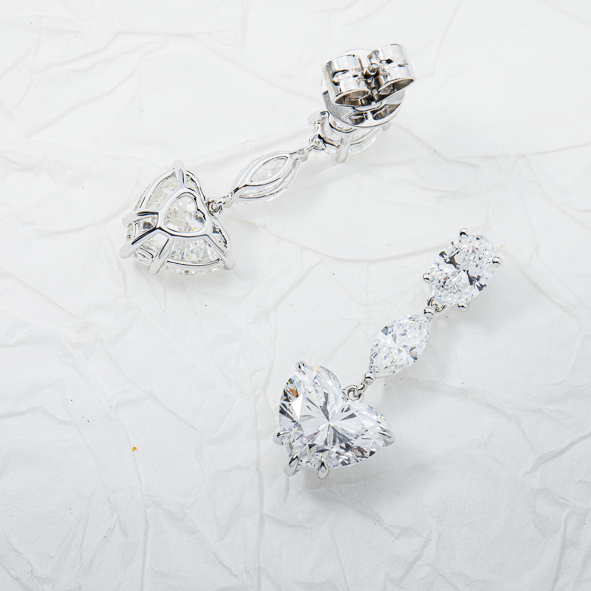 IGI 18K White Gold Multi Shape Diamond Drop Earrings 5.44ctw