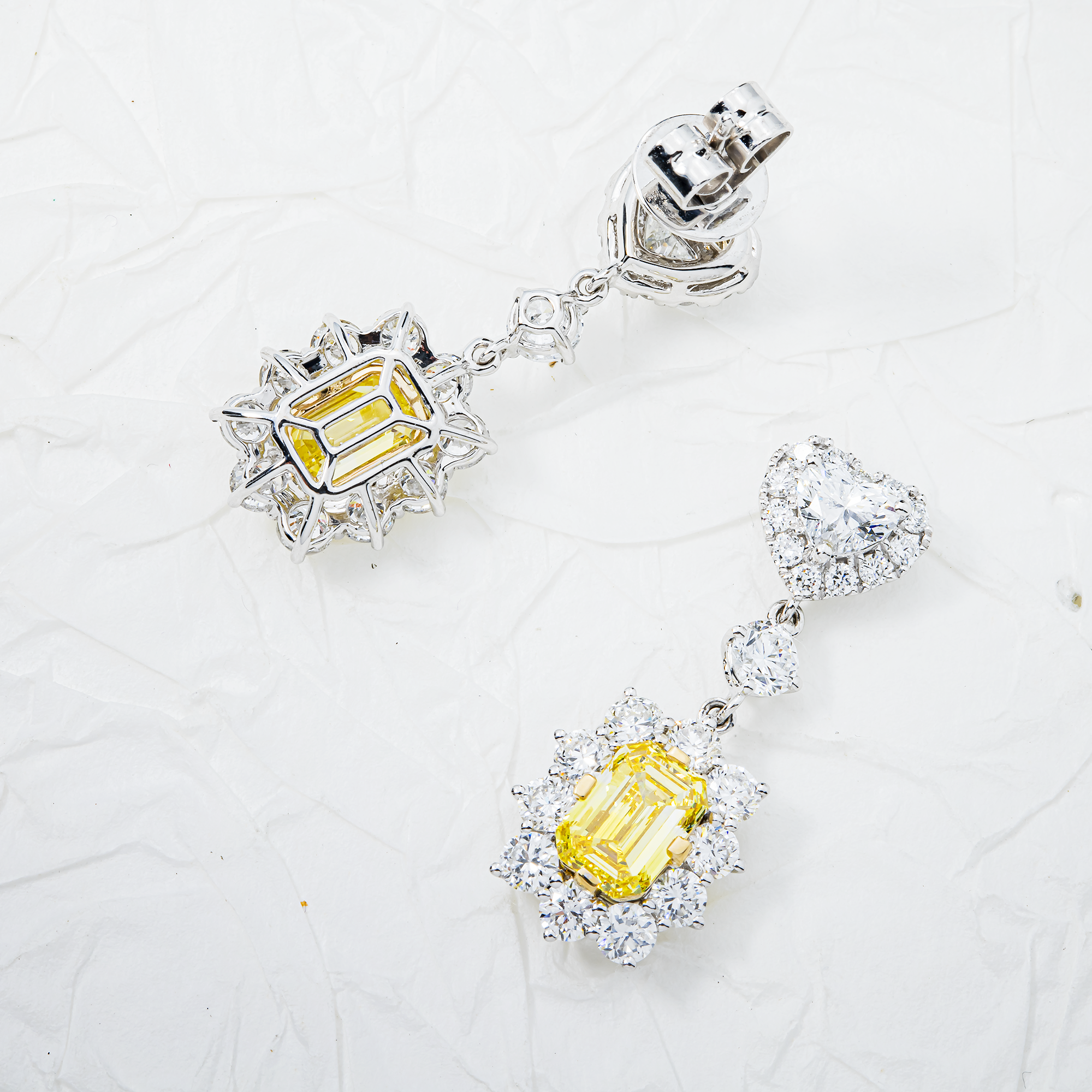 White Gold Multi Shape Fancy Yellow & White Diamond Drop Earrings 4.95ctw