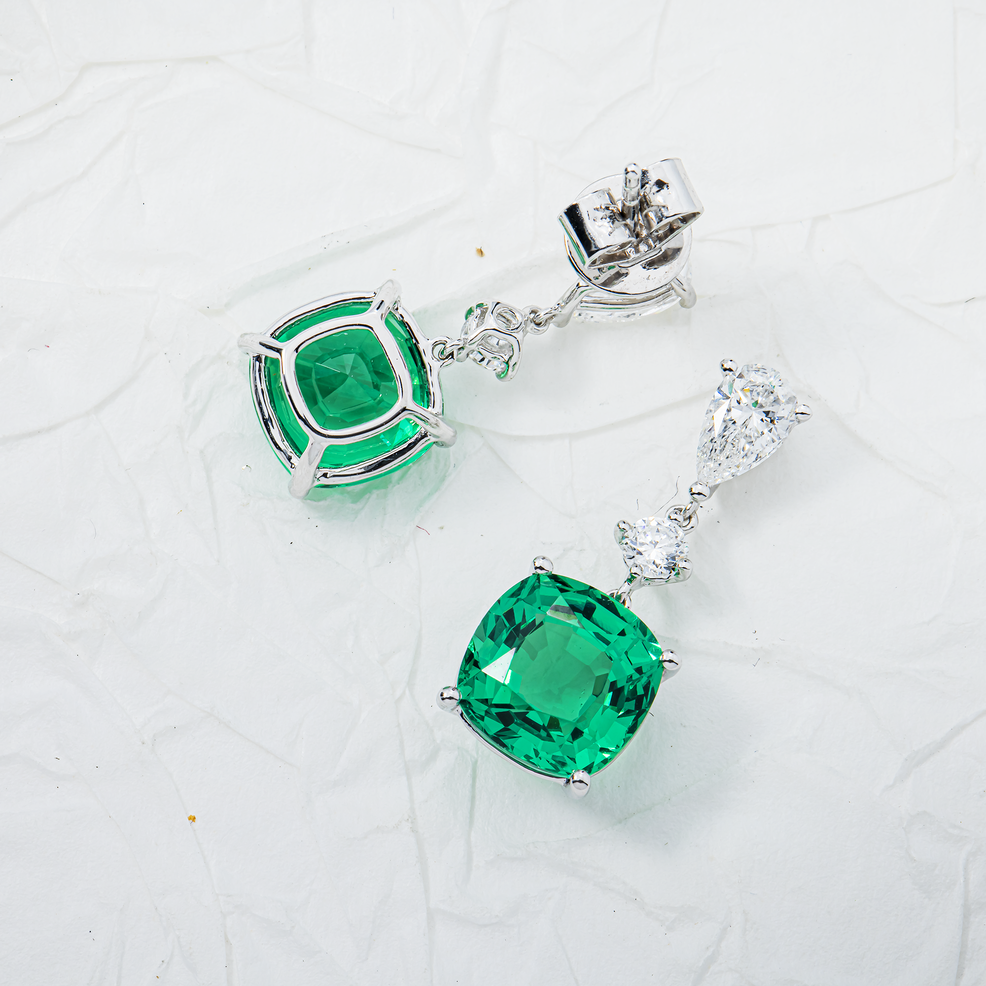 White Gold Emerald & Diamond Drop Earrings 5.57ctw