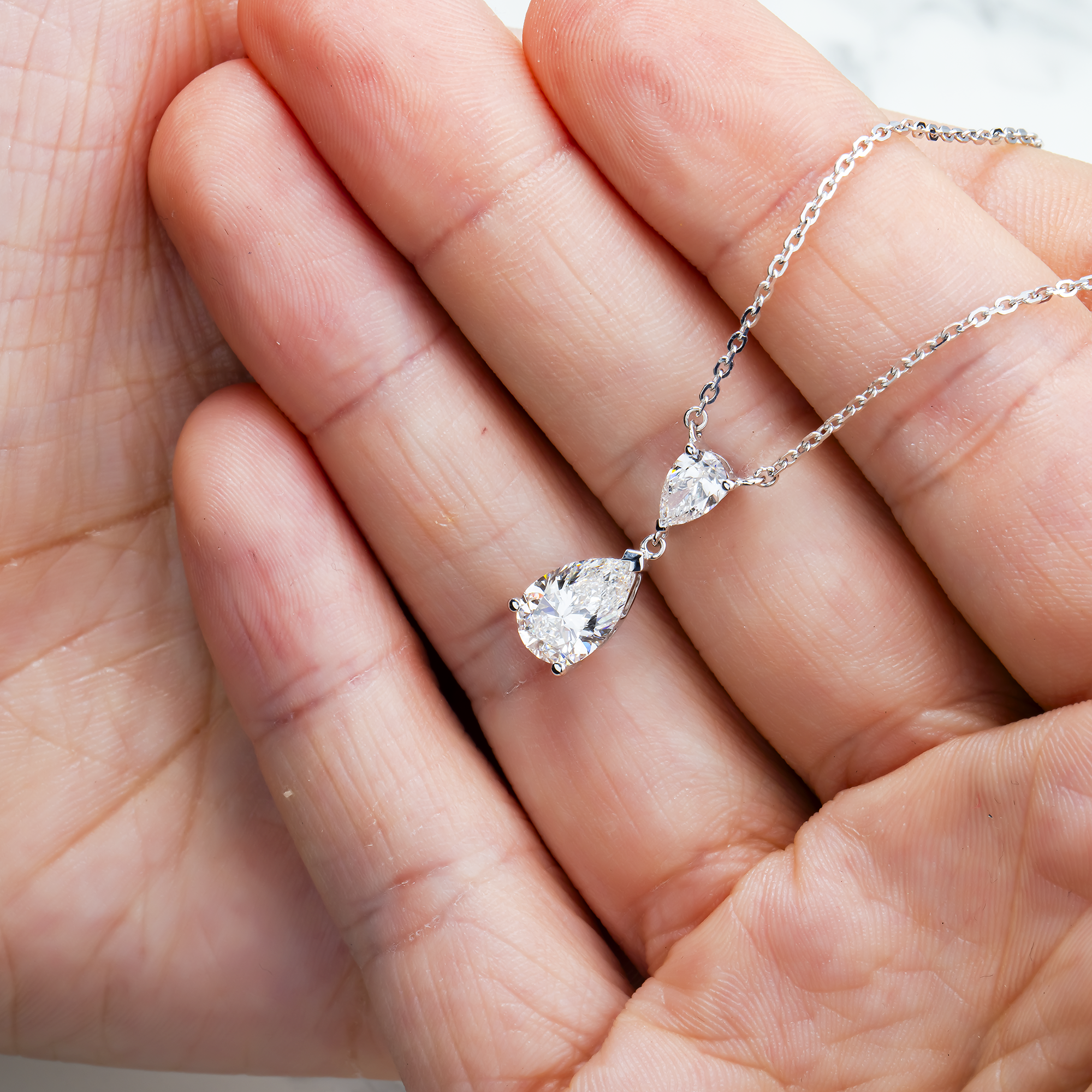 IGI 18K White Gold Pear Diamond Drop Necklace 1.90ct