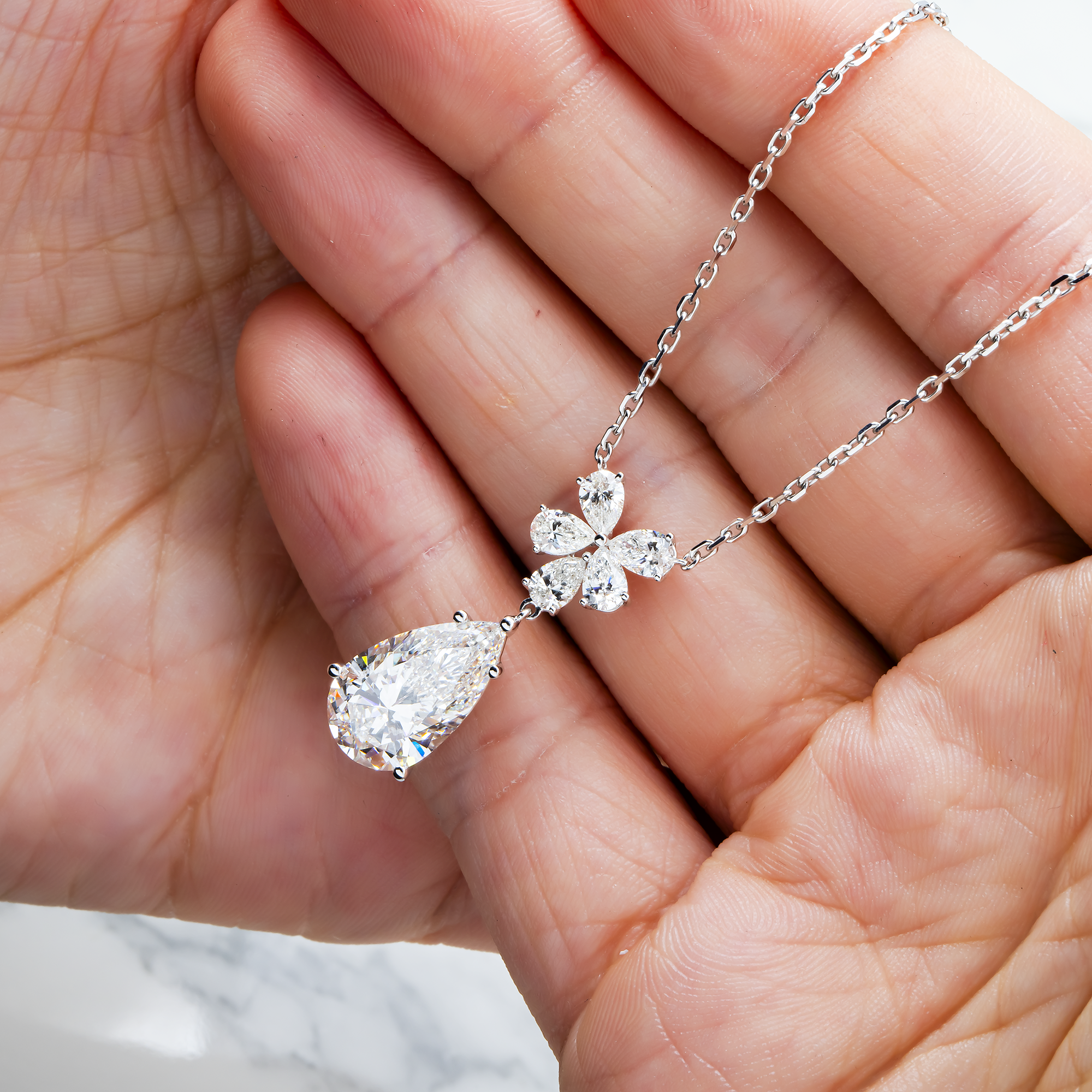 IGI 18K White Gold Pear Diamond Drop Necklace 5.39ct