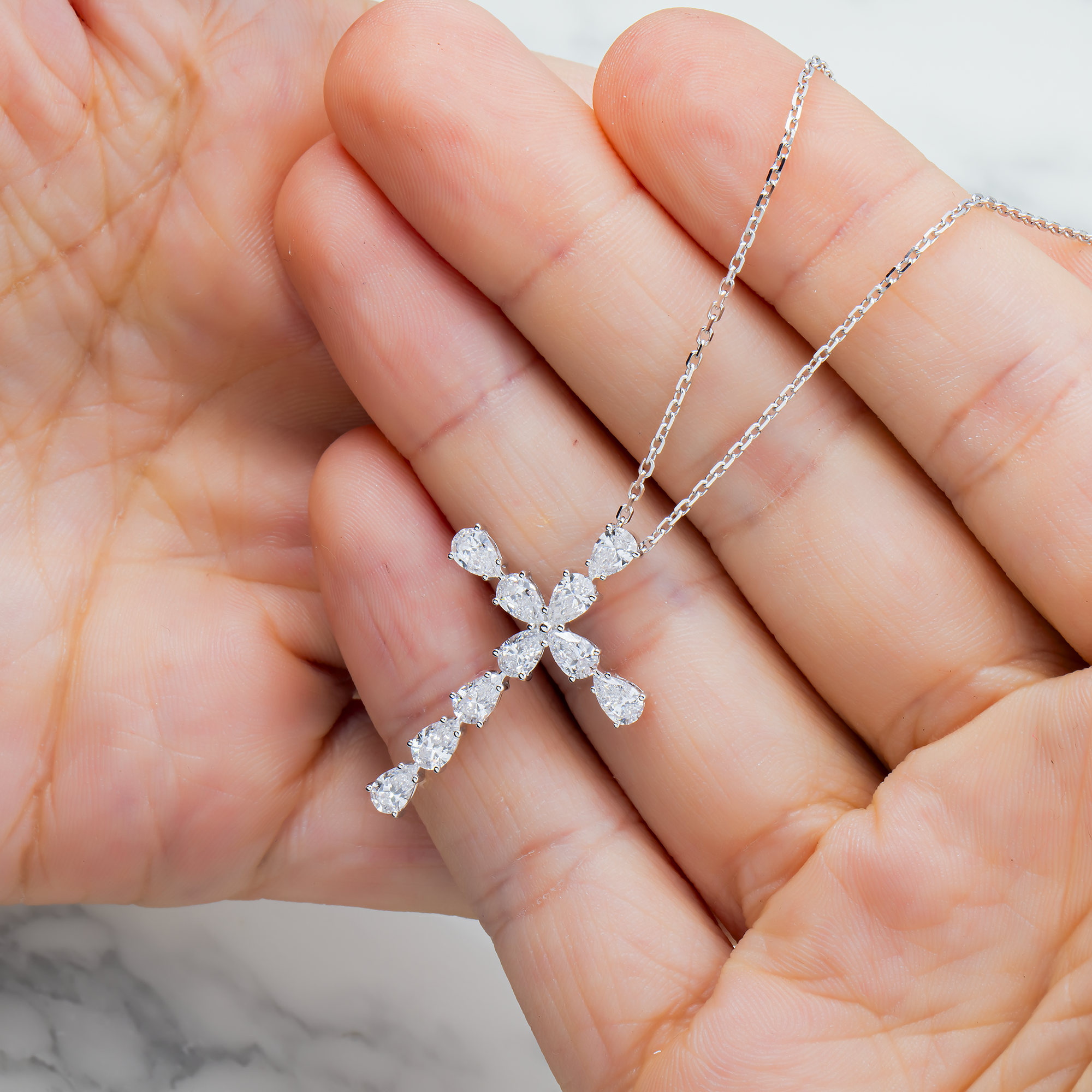 White Gold Pear Diamond Cross Pendant & Chain Necklace 1.65ct