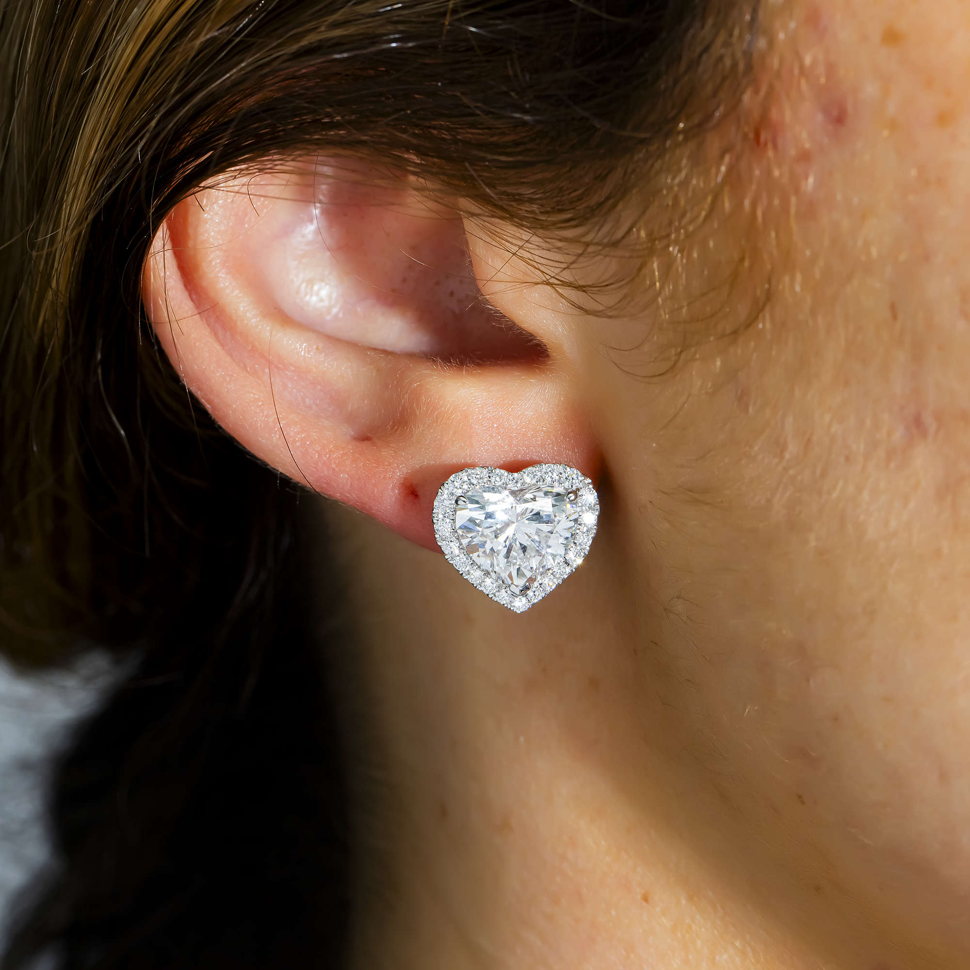 White Gold Heart & Round Diamond Stud Earrings 6.74ctw
