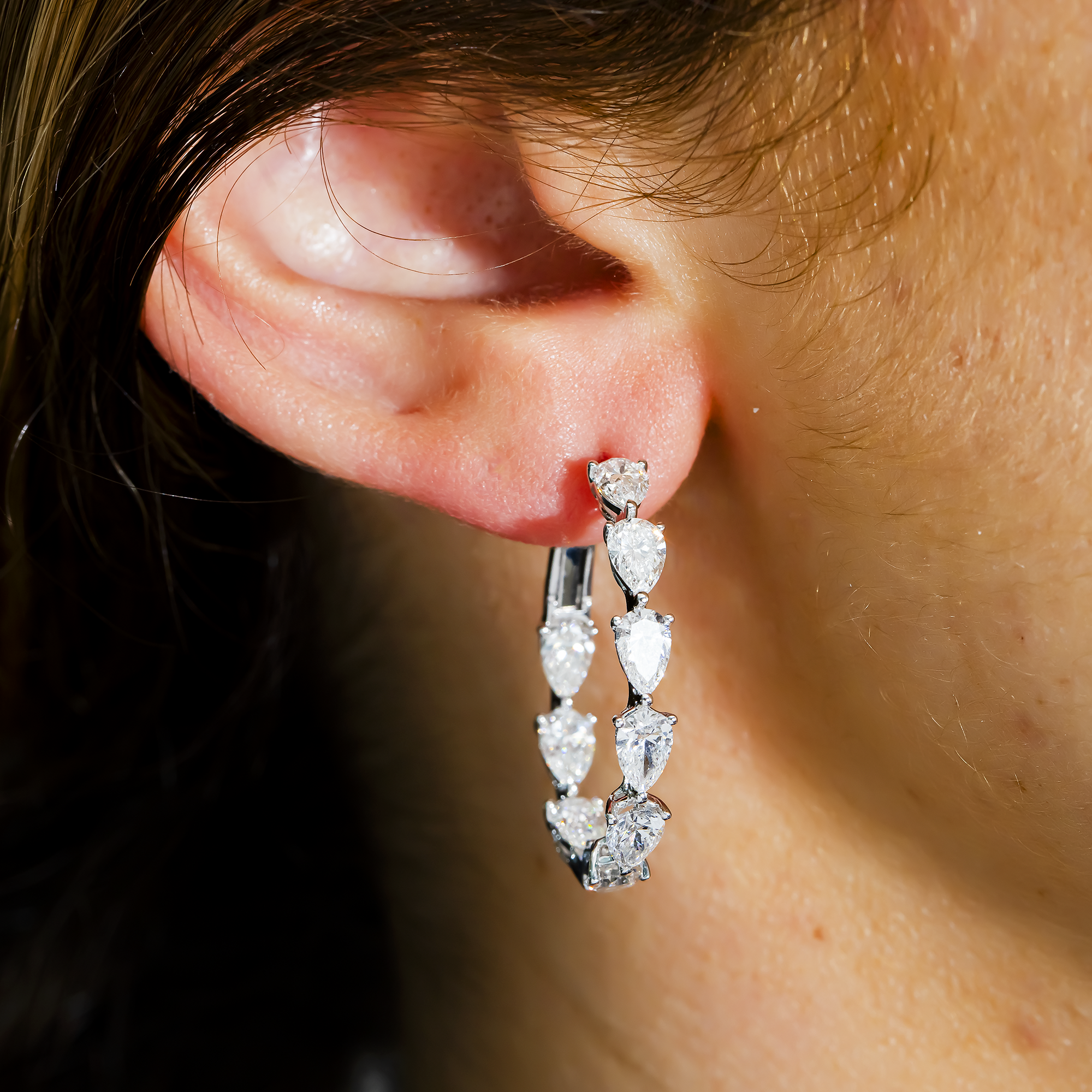 White Gold Pear Diamond Inside Out Hoop Earrings 5.40ctw