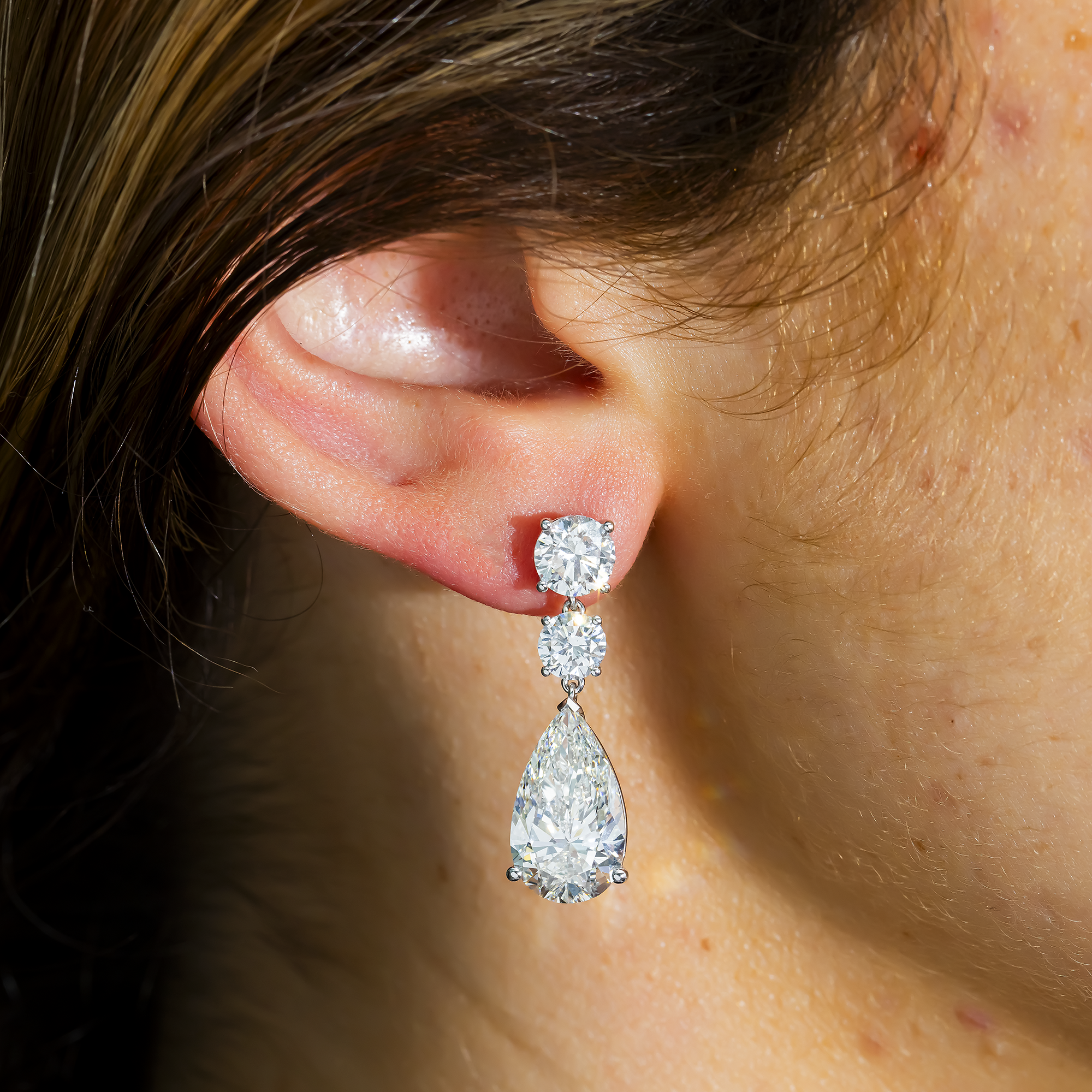 IGI 18K White Gold Round & Pear Diamond Drop Earrings 11.96ctw