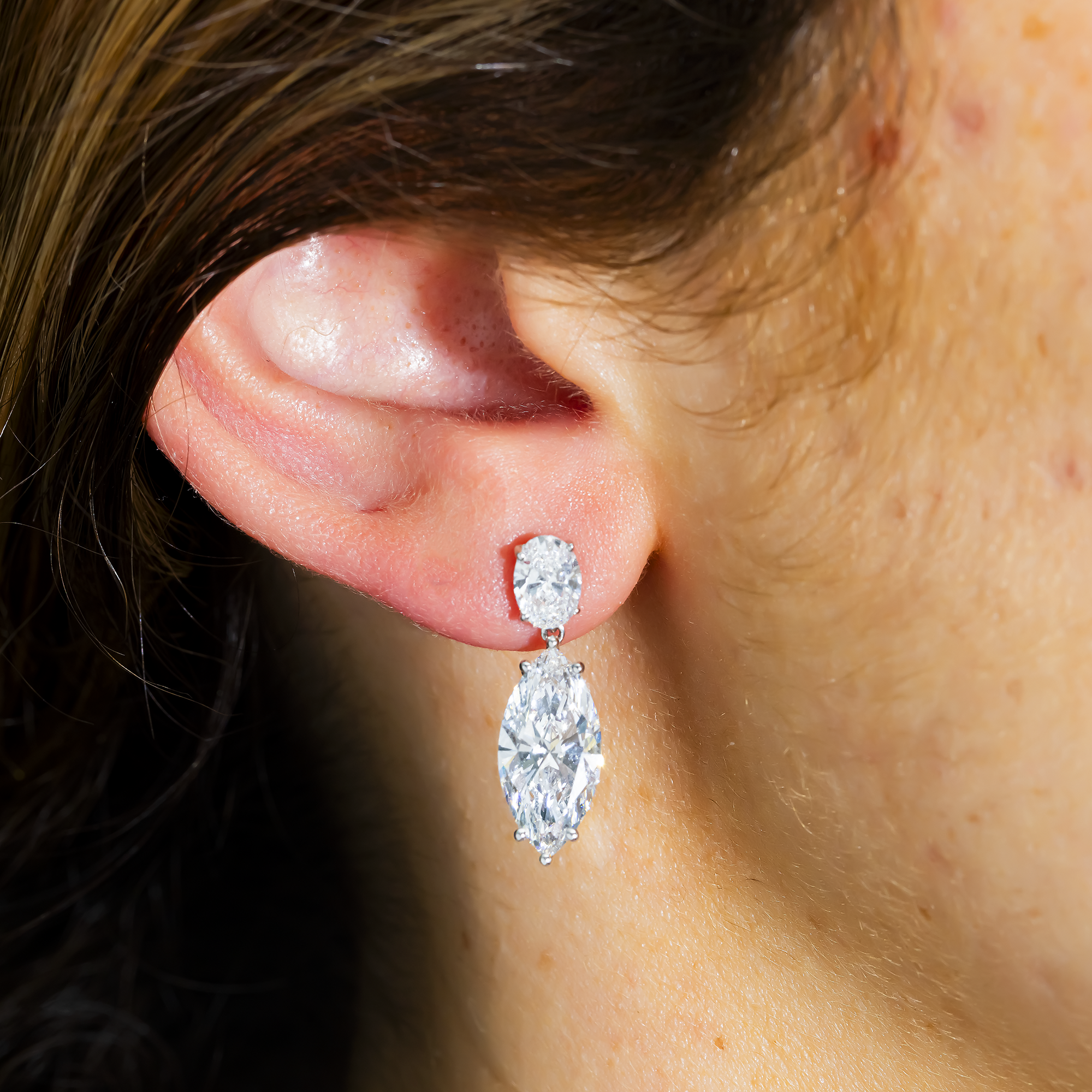 IGI 18K White Gold Marquise & Oval Diamond Drop Earrings 6.93ctw