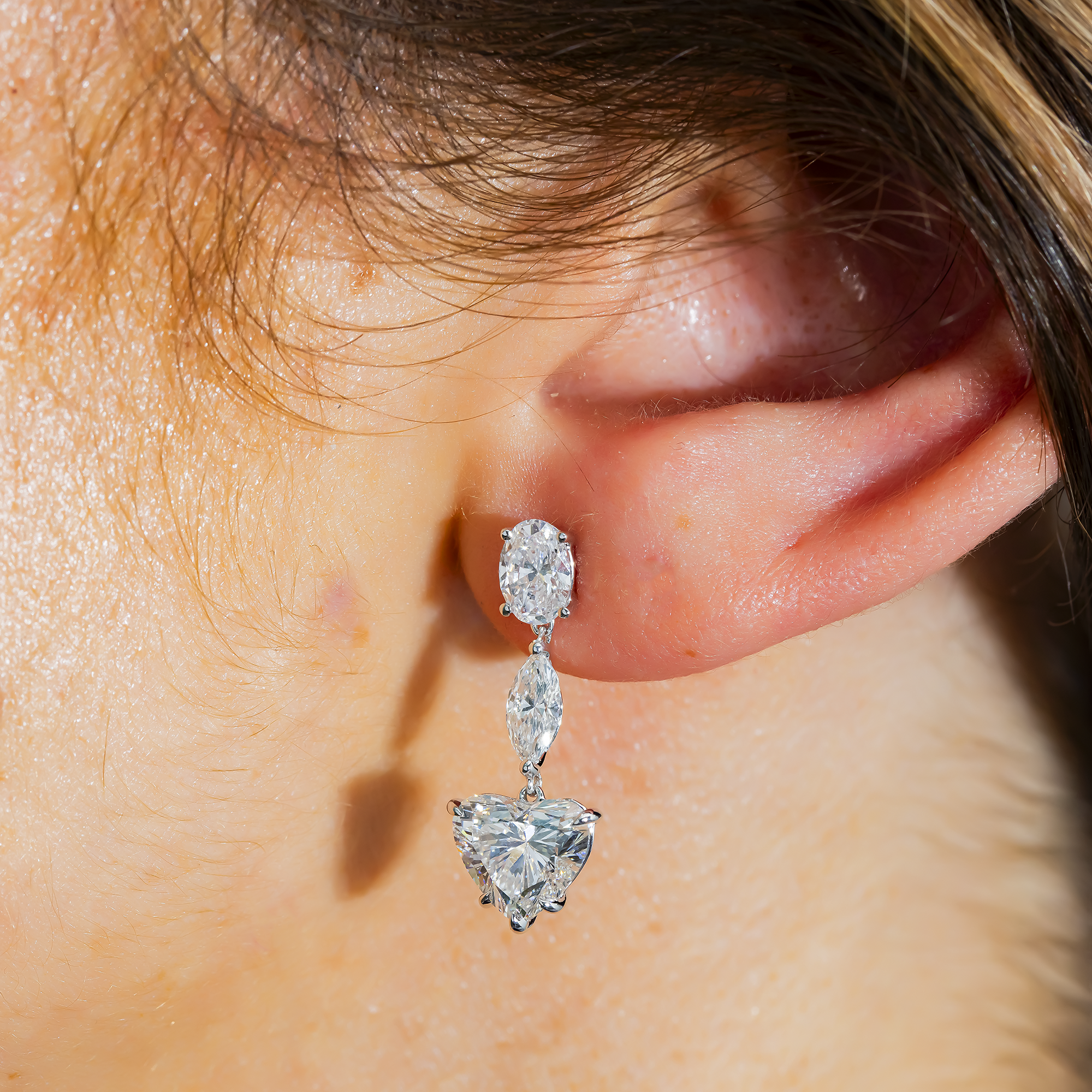 IGI 18K White Gold Multi Shape Diamond Drop Earrings 5.44ctw