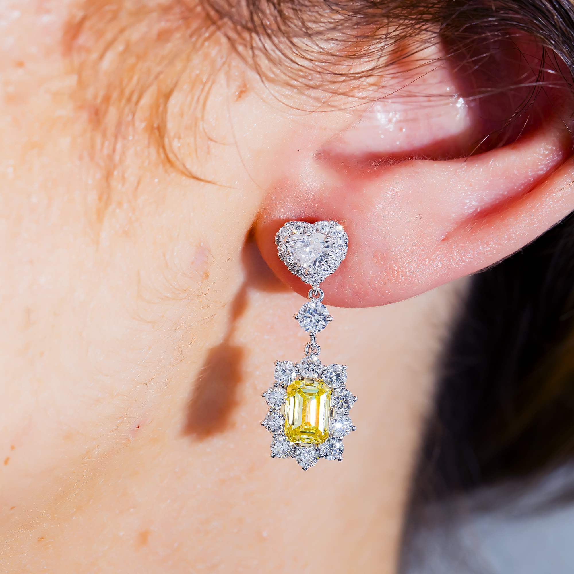 White Gold Multi Shape Fancy Yellow & White Diamond Drop Earrings 4.95ctw