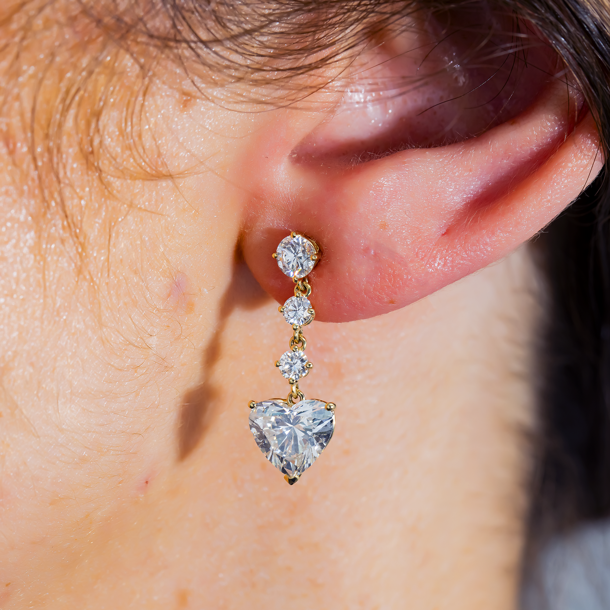Yellow Gold Heart & Round Diamond Drop Earrings 5.39ctw
