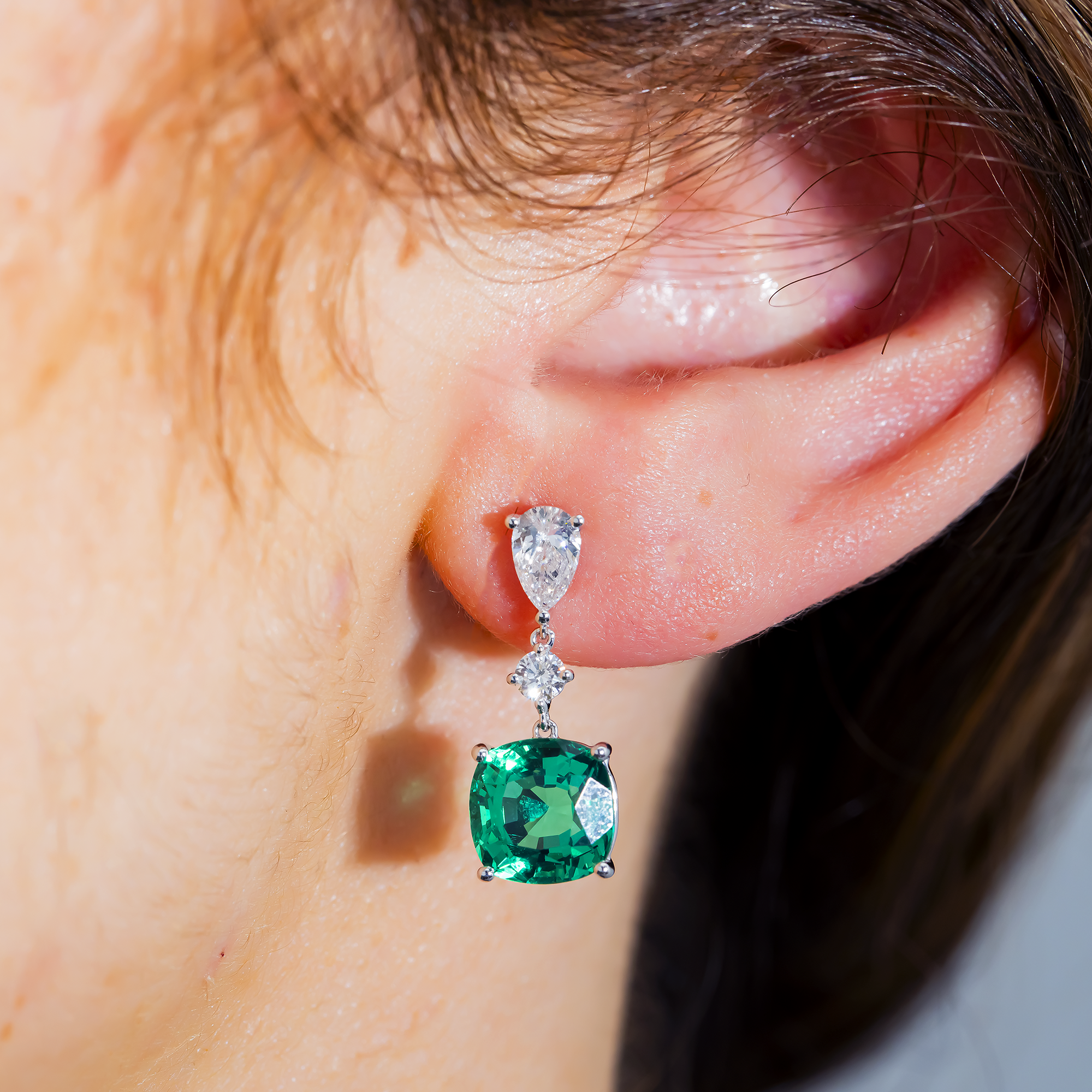 White Gold Emerald & Diamond Drop Earrings 5.57ctw