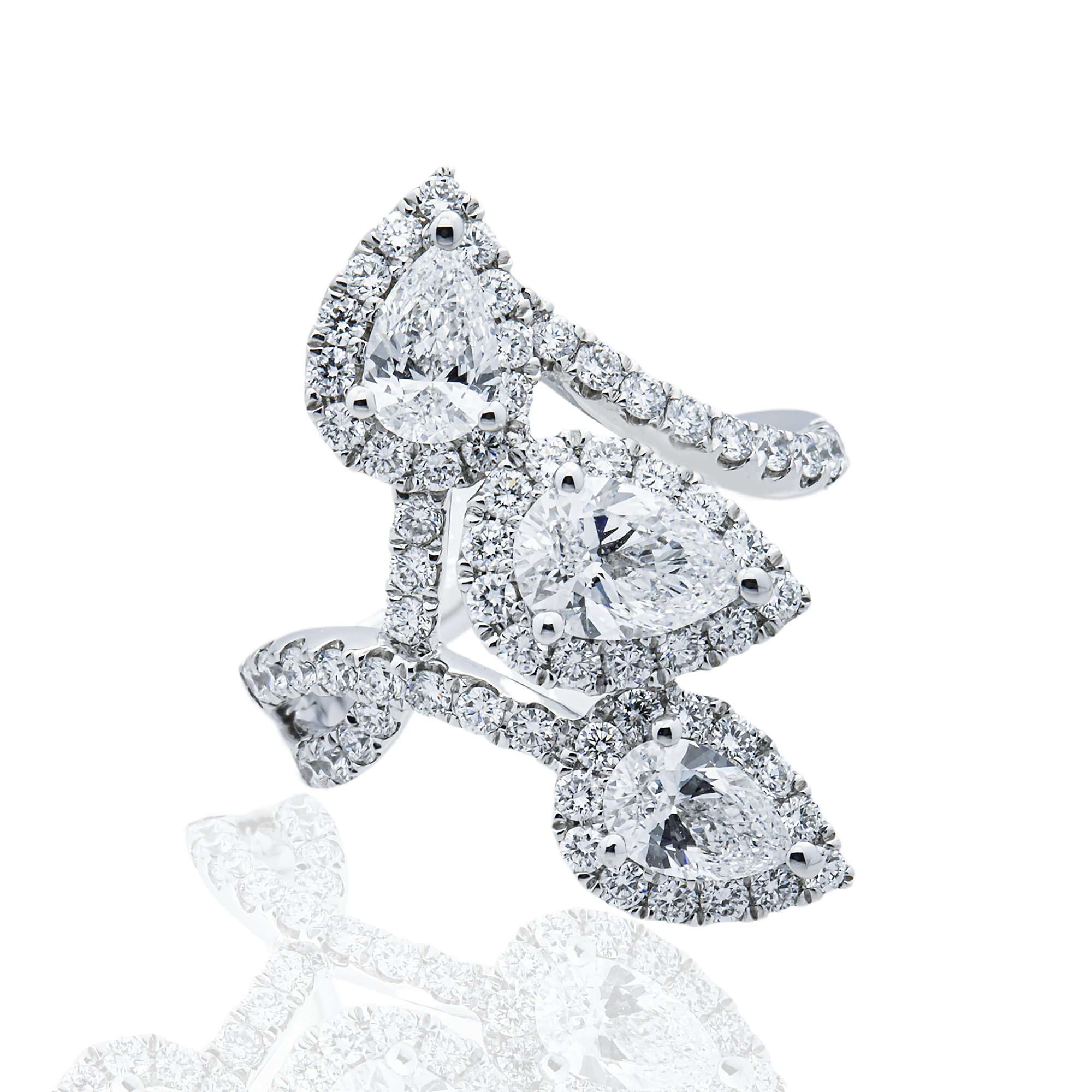 White Gold Triple Pear & Round Diamond Ring 2.03ctw