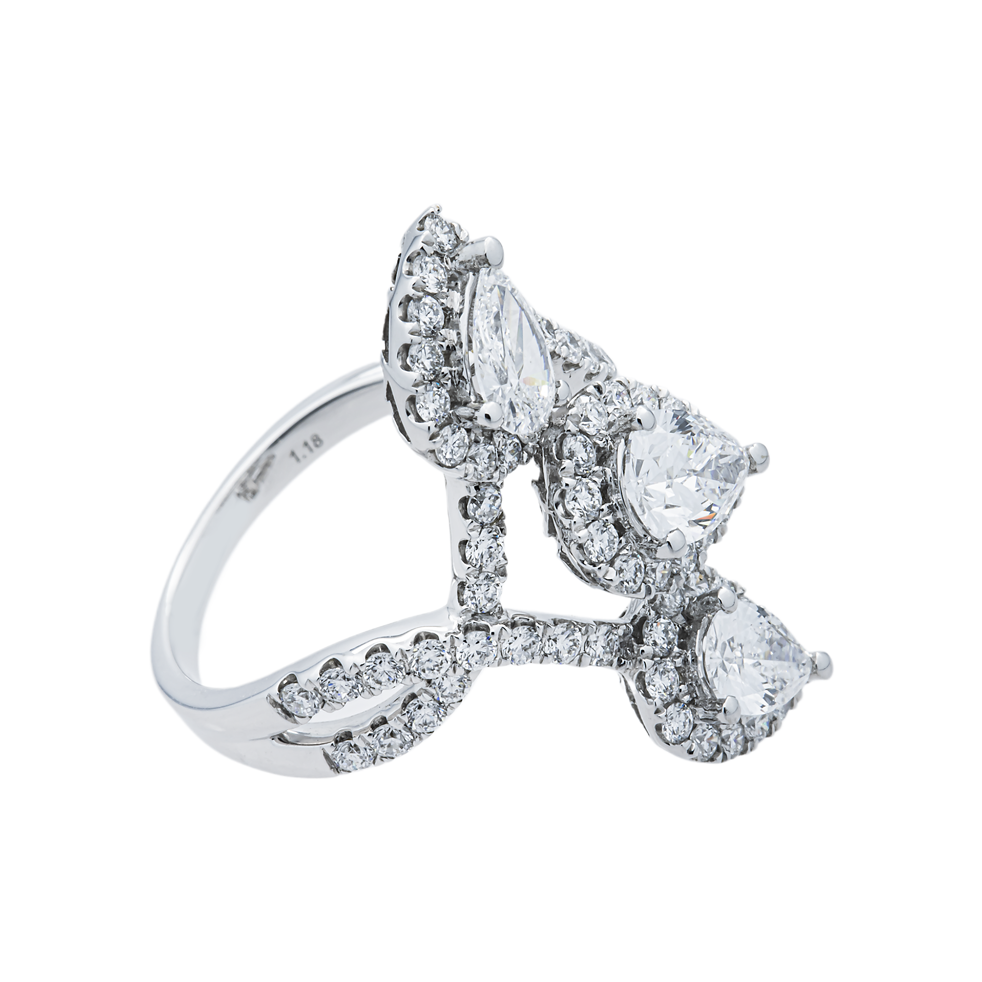 White Gold Triple Pear & Round Diamond Ring 2.03ctw