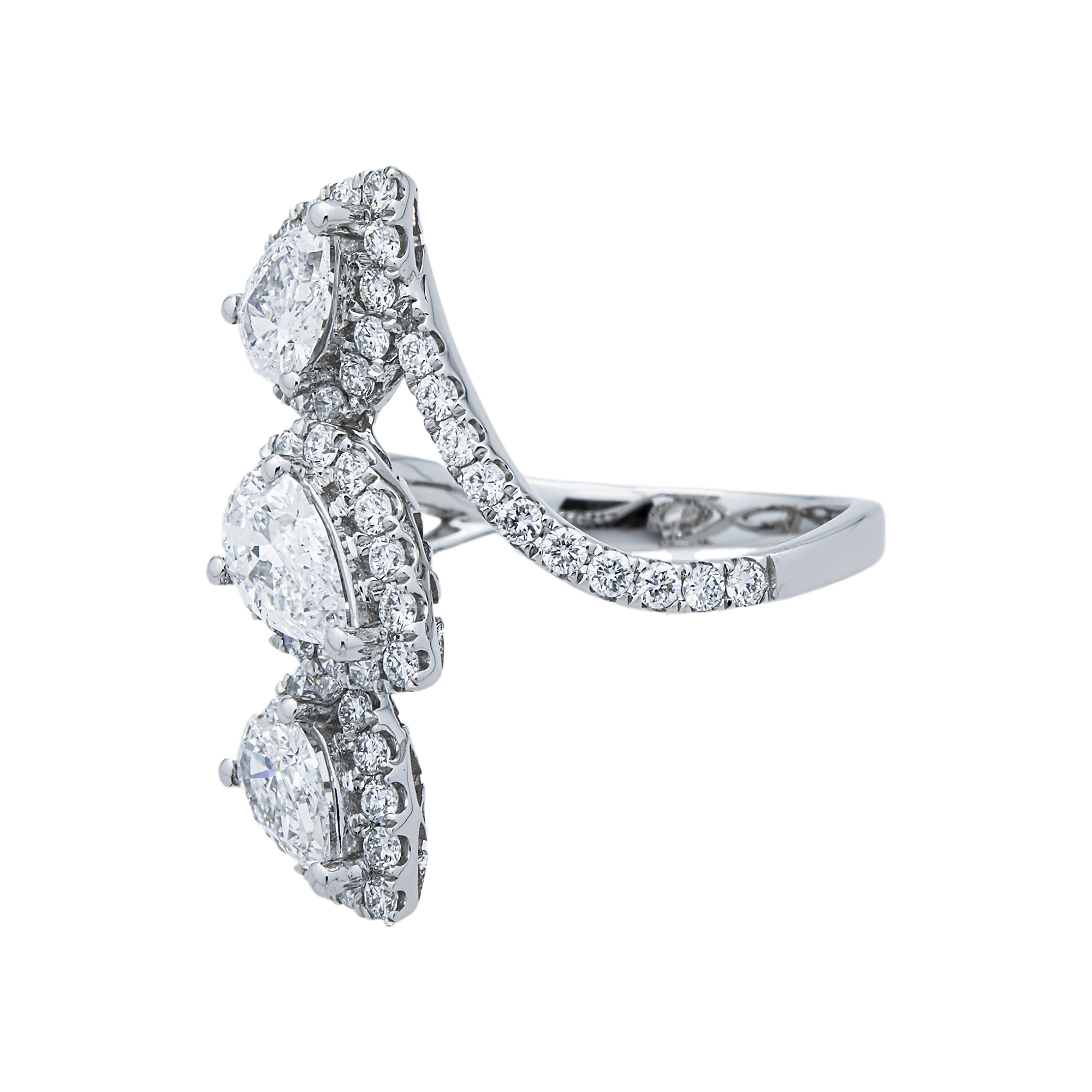 White Gold Triple Pear & Round Diamond Ring 2.03ctw