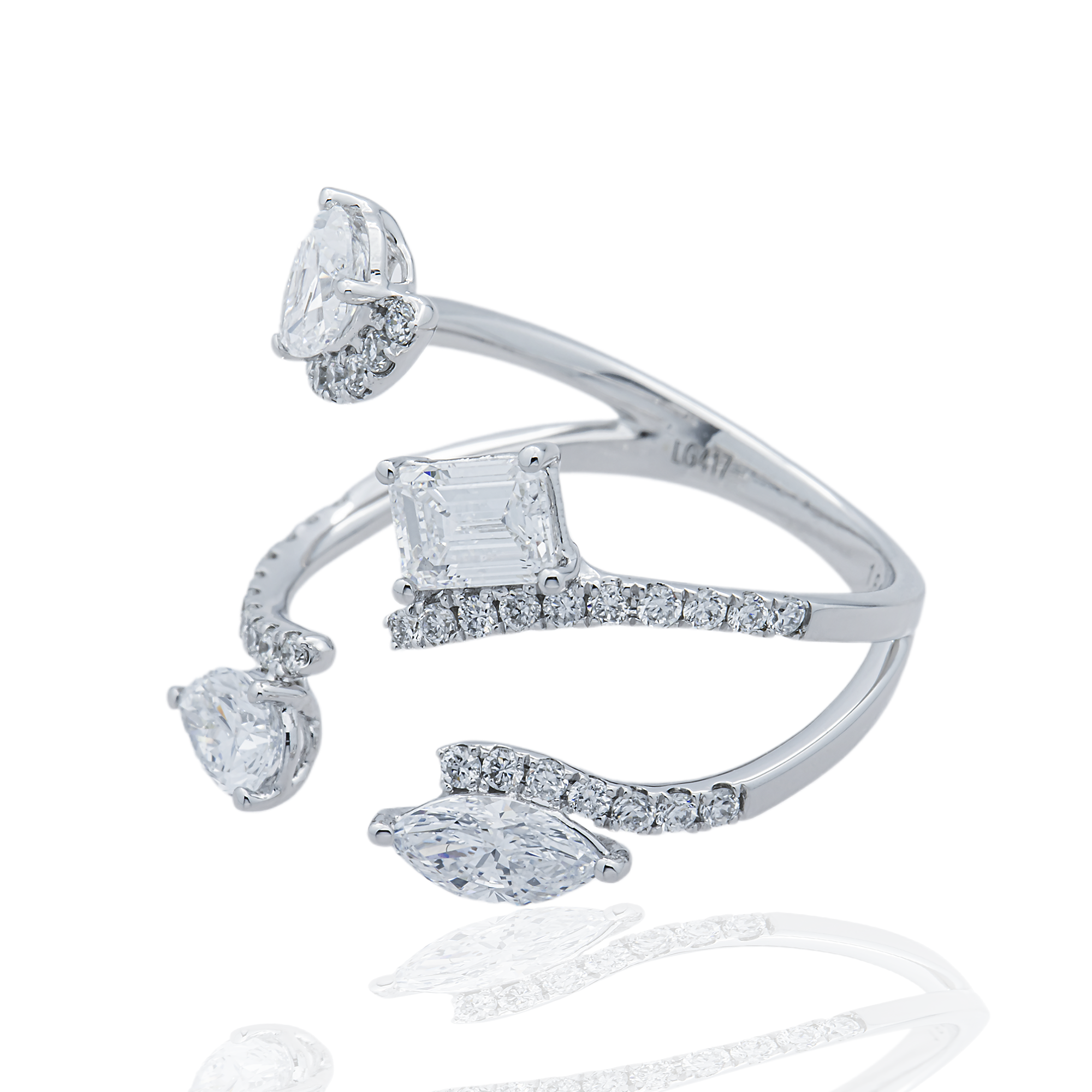 White Gold Floating Multi Shape Diamond Ring 2.05ct