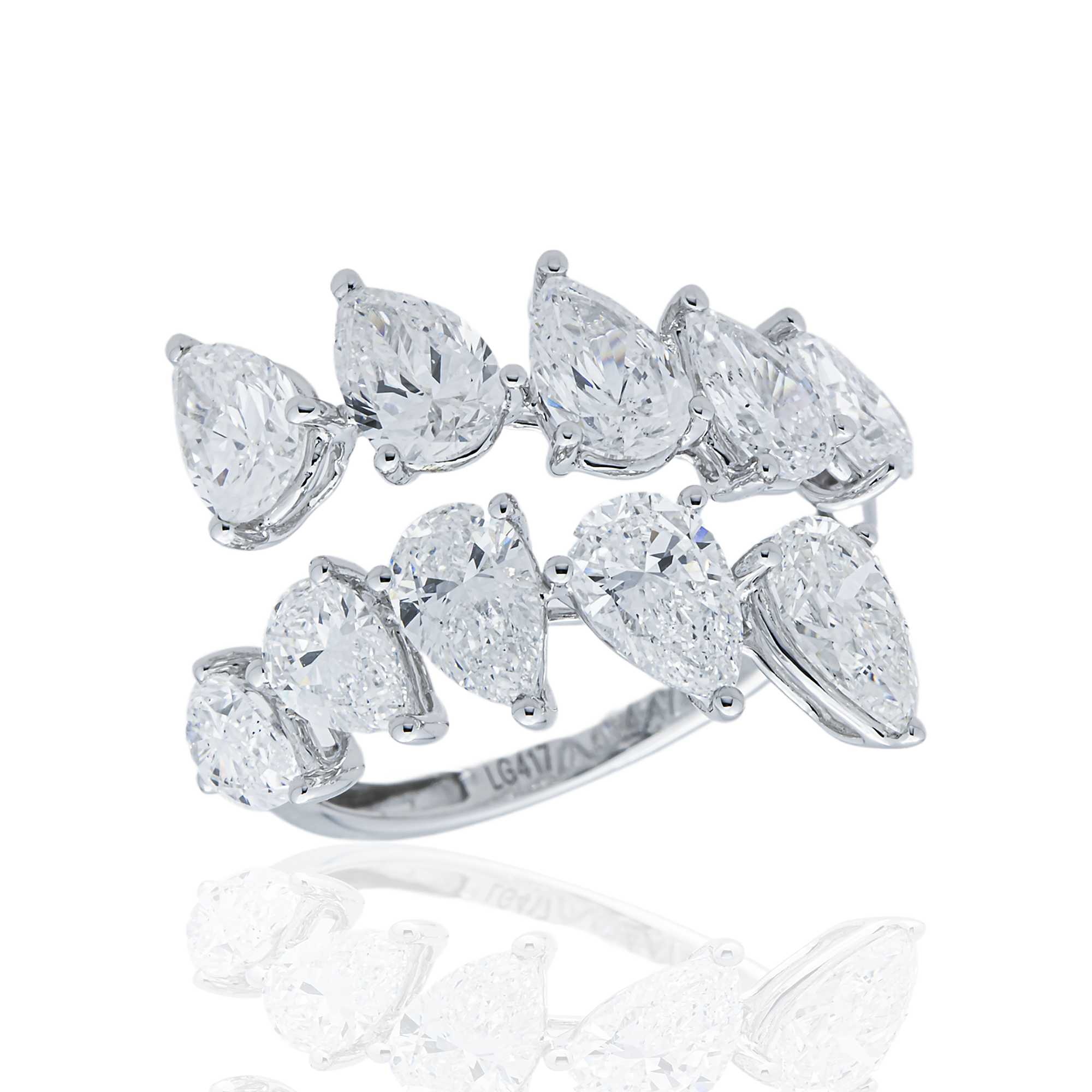 White Gold Pear Diamond Bypass Wrap Ring 4.47ct