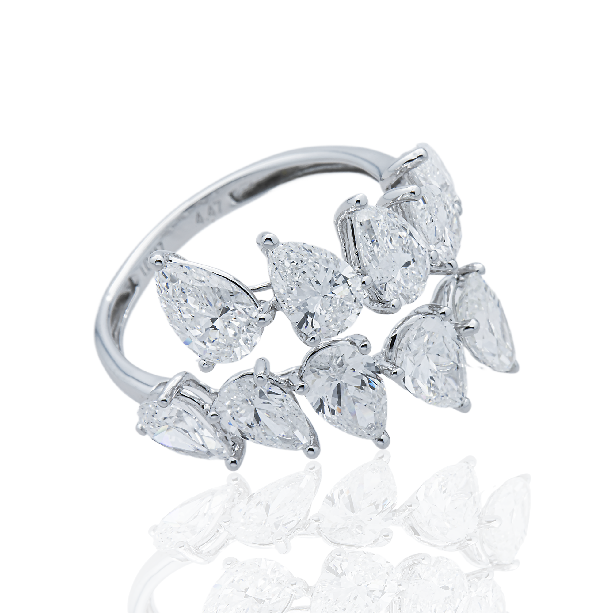 White Gold Pear Diamond Bypass Wrap Ring 4.47ct