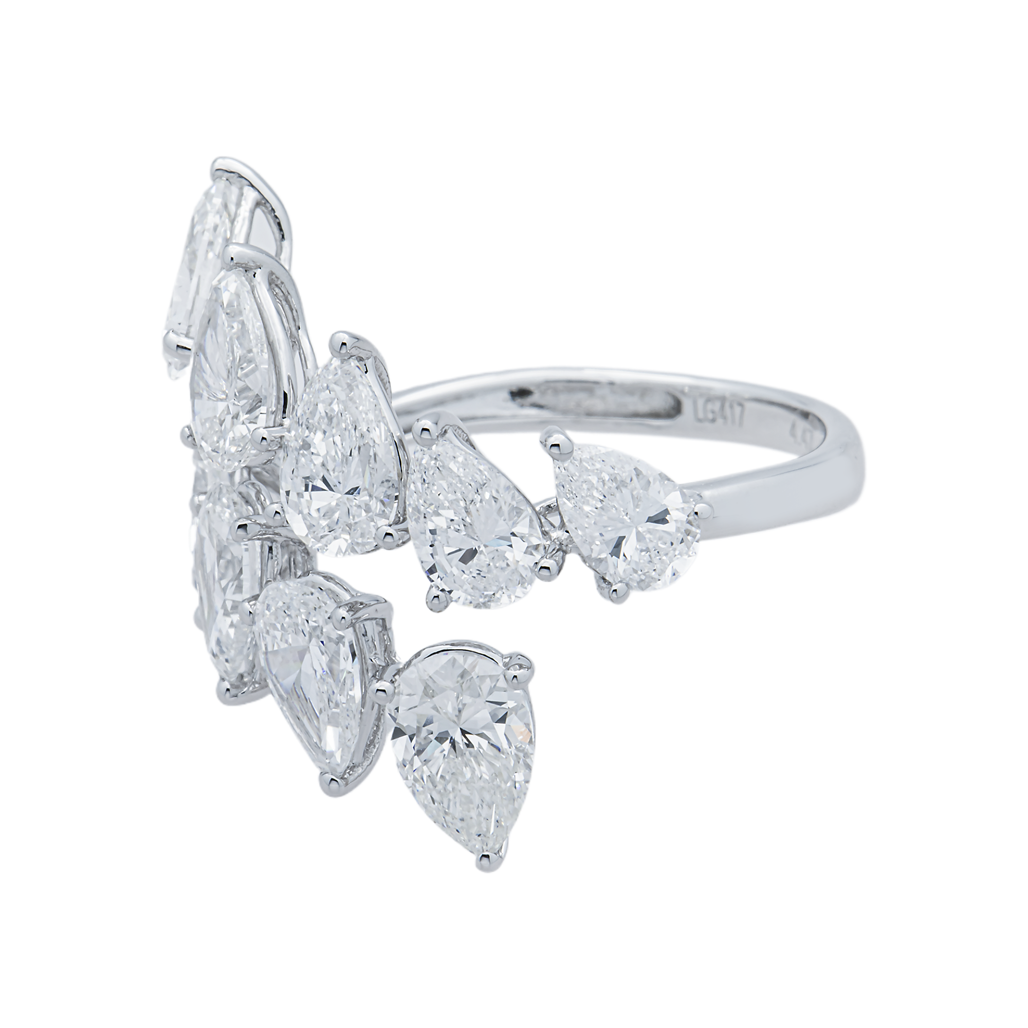 White Gold Pear Diamond Bypass Wrap Ring 4.47ct
