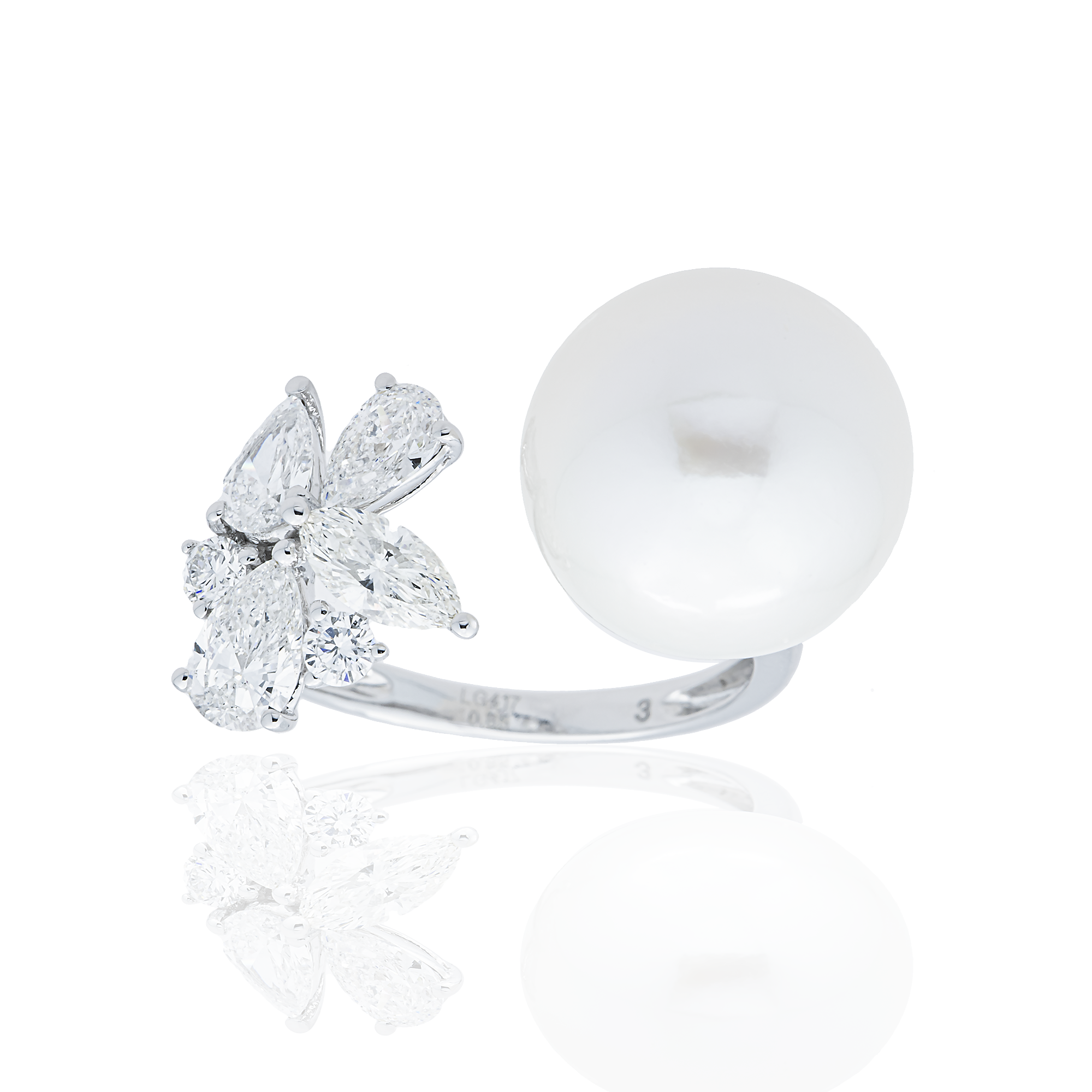 White Gold Pearl & Multi Shape Diamond Cuff Ring 3.47ctw