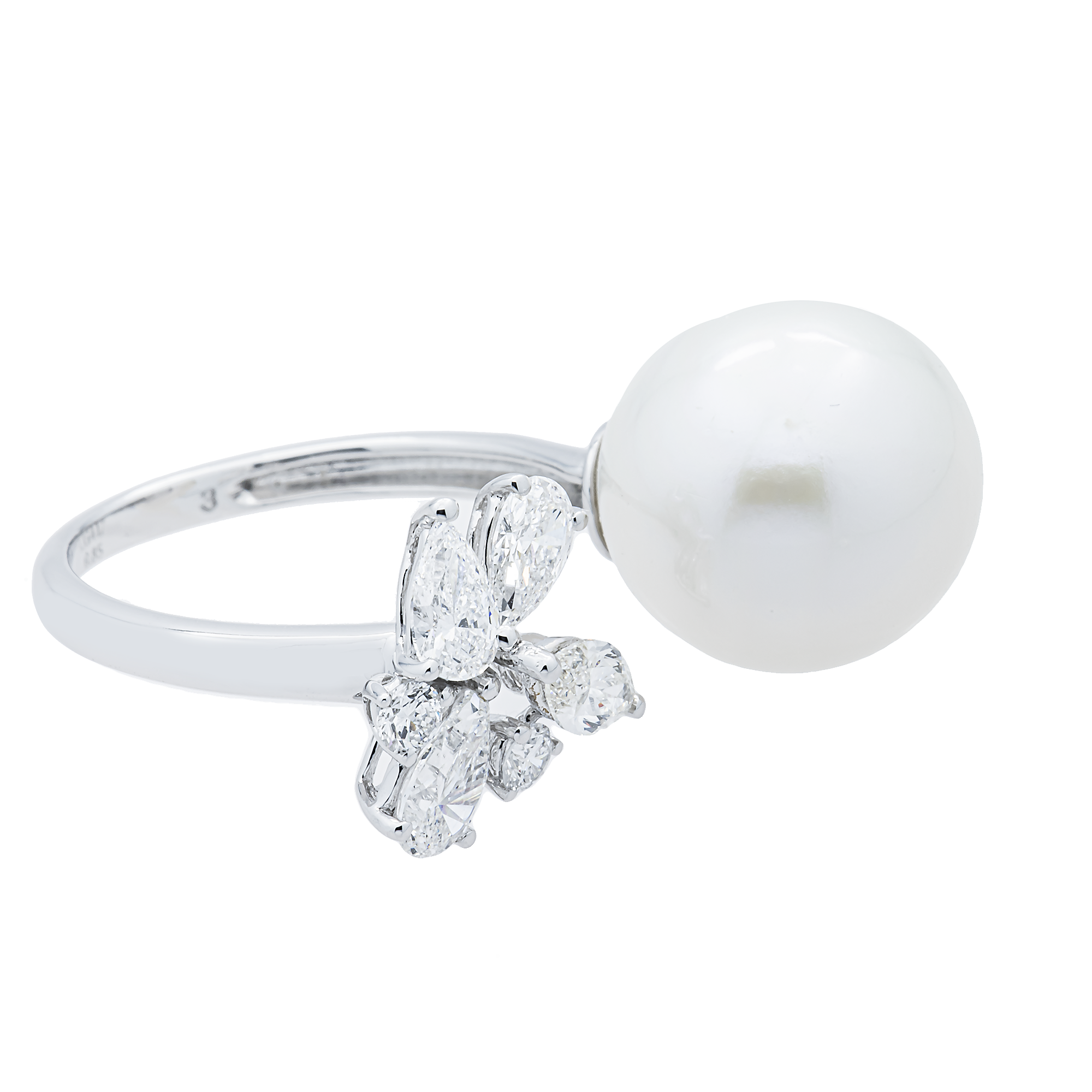 White Gold Pearl & Multi Shape Diamond Cuff Ring 3.47ctw