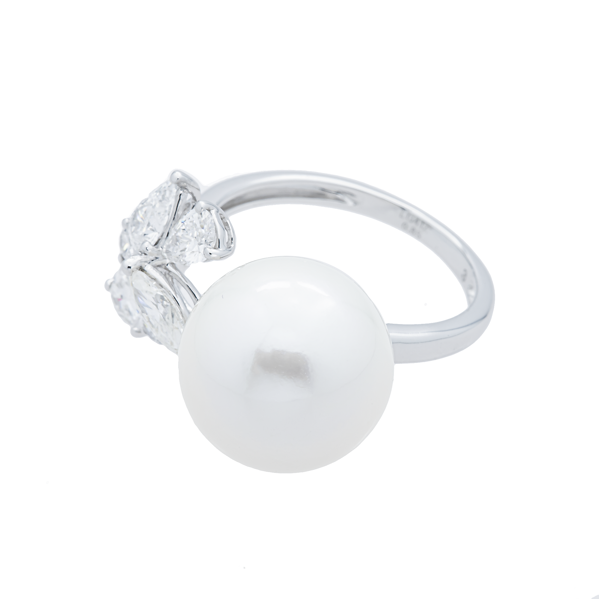 White Gold Pearl & Multi Shape Diamond Cuff Ring 3.47ctw