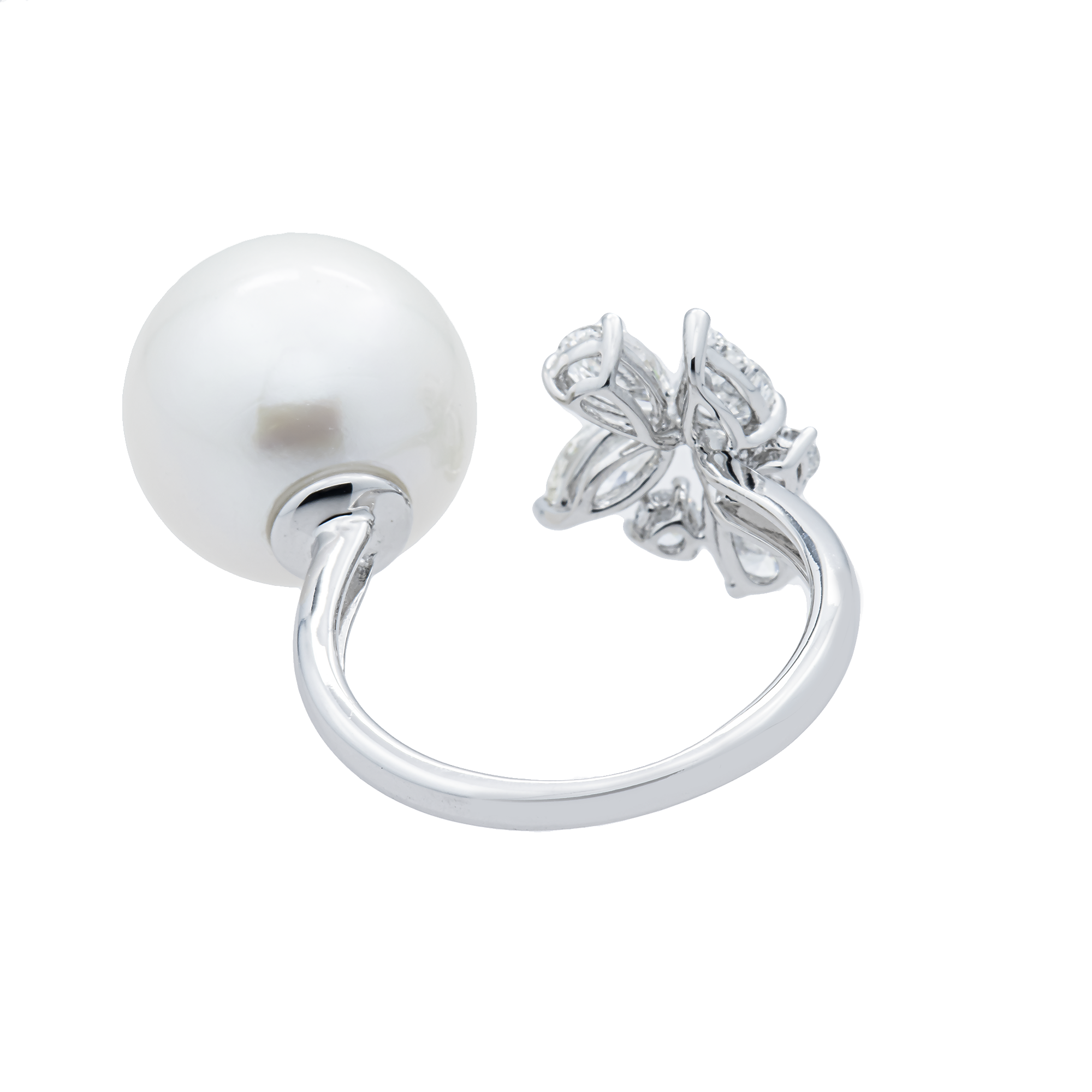 White Gold Pearl & Multi Shape Diamond Cuff Ring 3.47ctw