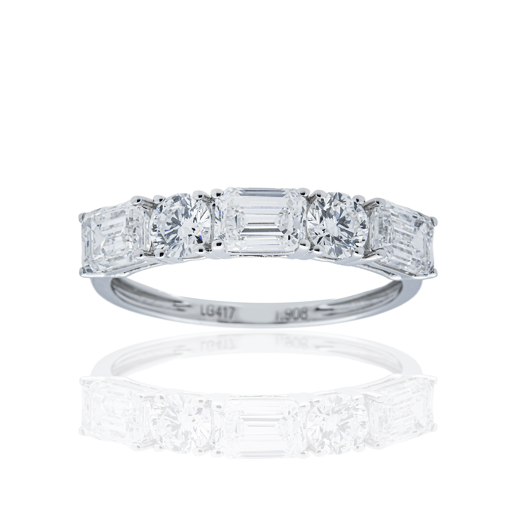 White Gold Emerald & Round Diamond Half Eternity Ring 1.91ctw