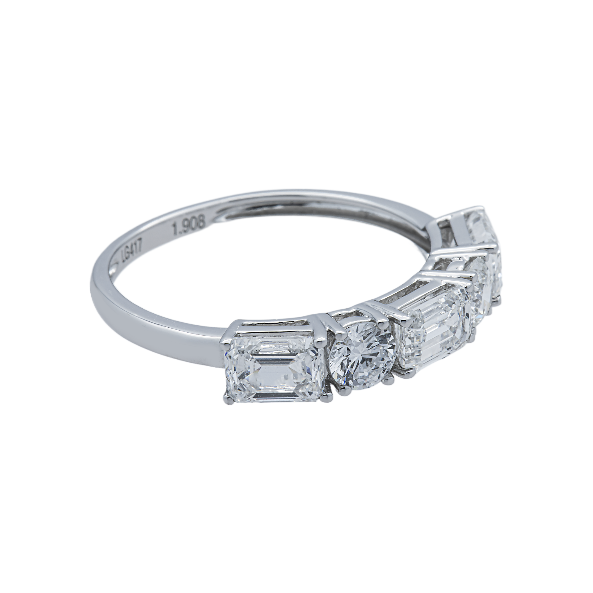 White Gold Emerald & Round Diamond Half Eternity Ring 1.91ctw