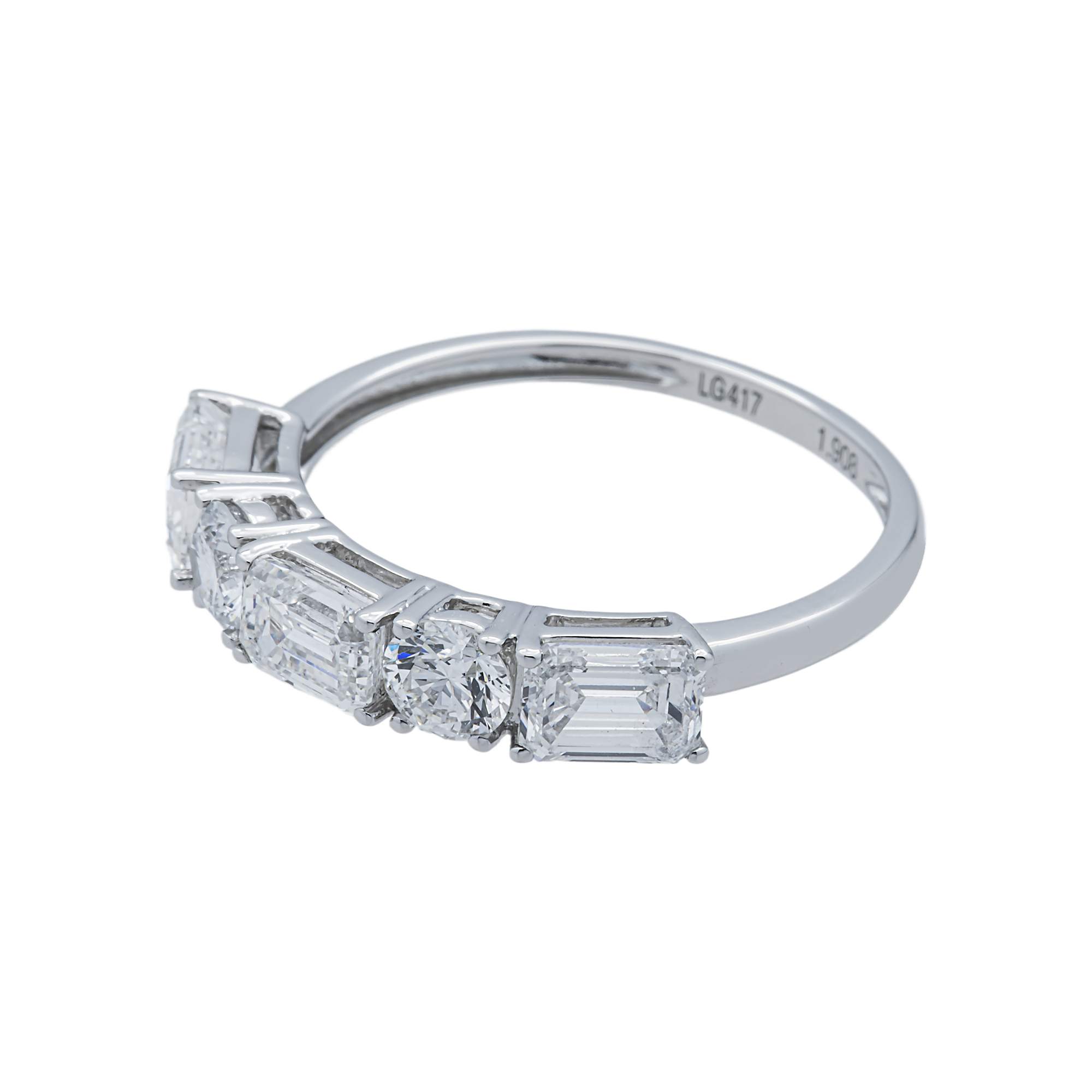 White Gold Emerald & Round Diamond Half Eternity Ring 1.91ctw