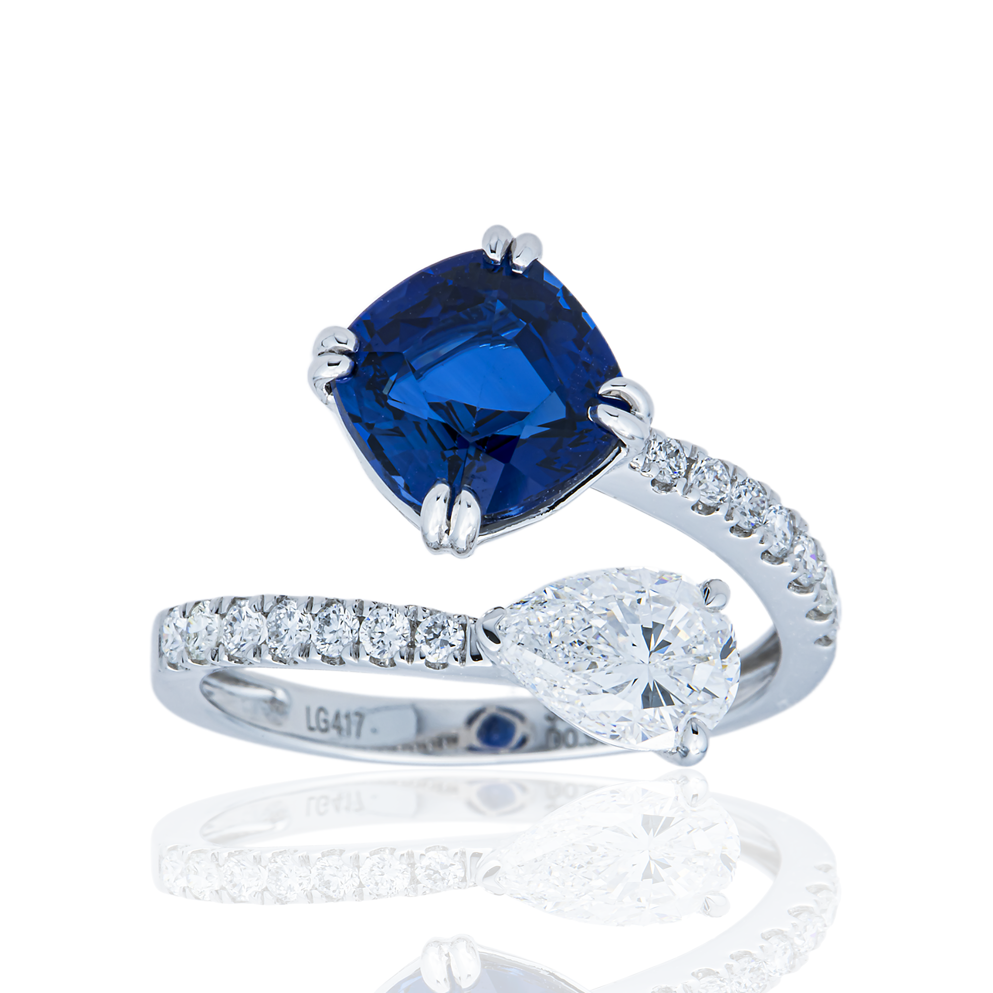 White Gold Cushion Sapphire & Multi Cut Diamond Wrap Ring 4.23ct