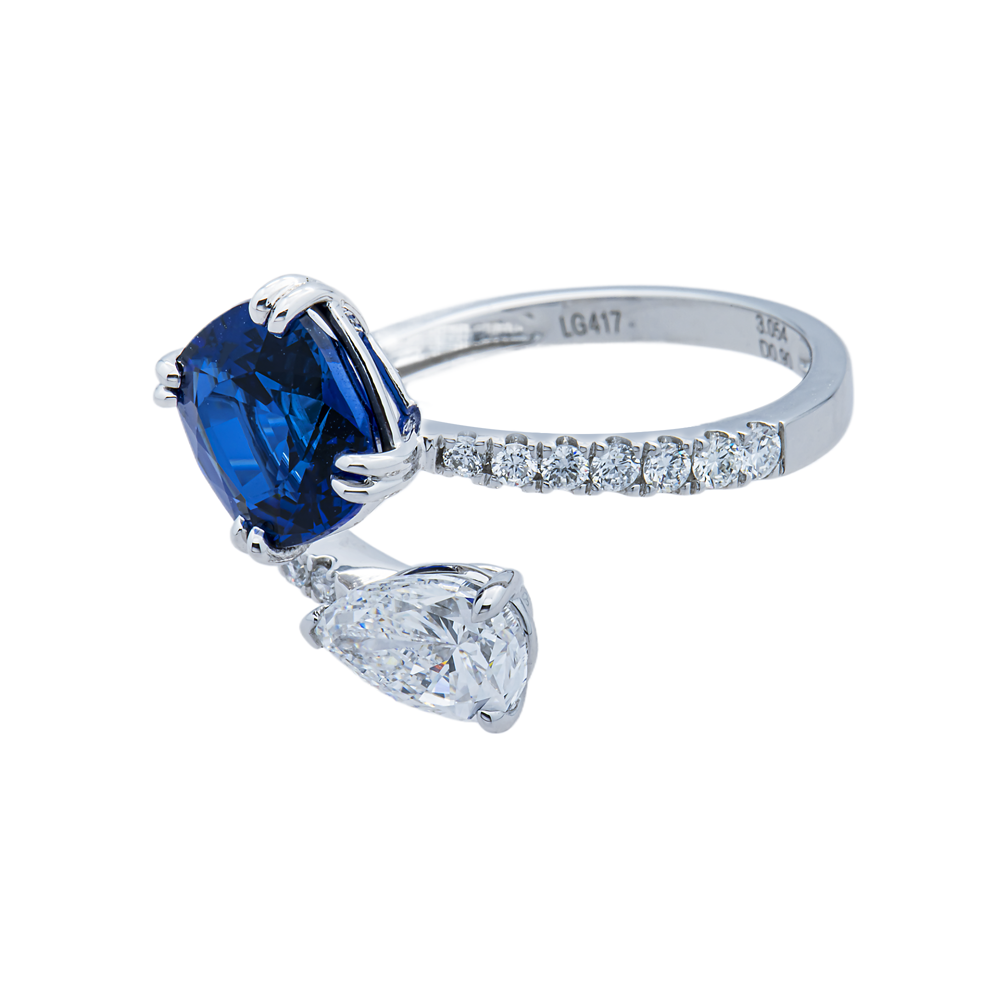 White Gold Cushion Sapphire & Multi Cut Diamond Wrap Ring 4.23ct
