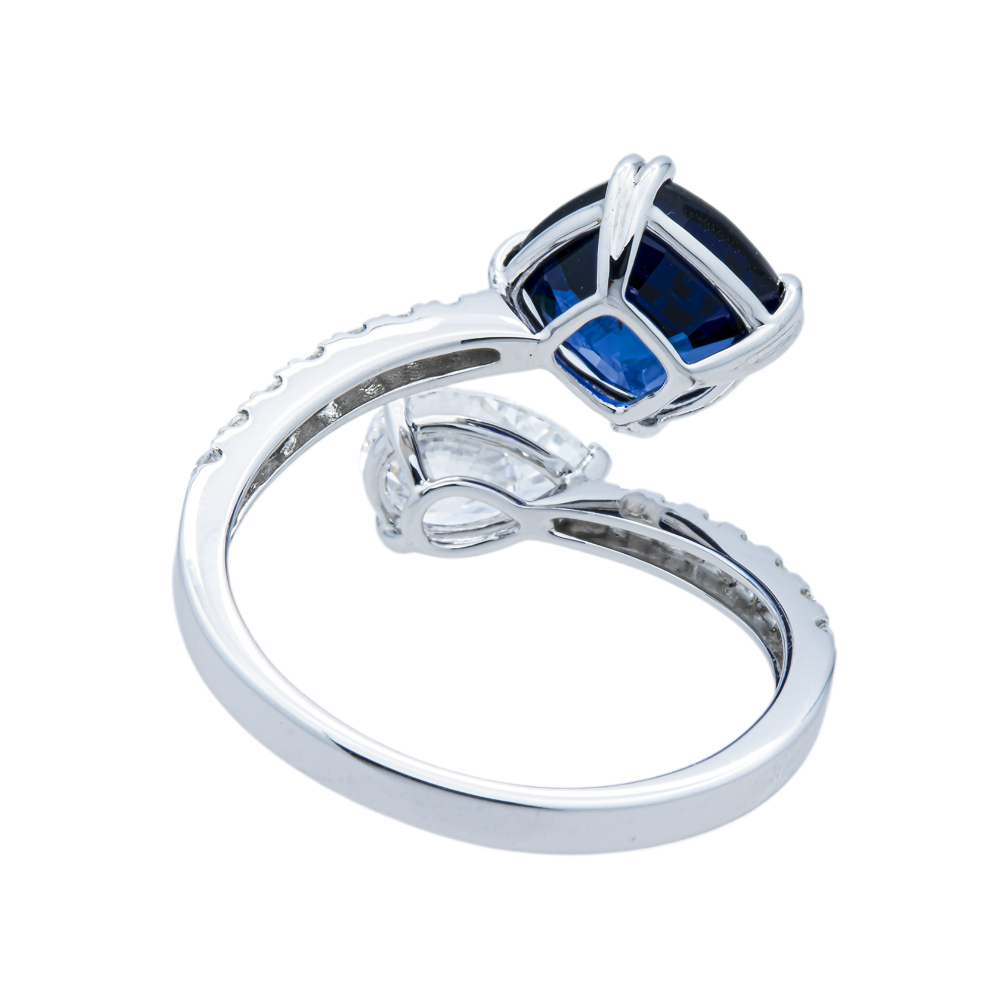 White Gold Cushion Sapphire & Multi Cut Diamond Wrap Ring 4.23ct
