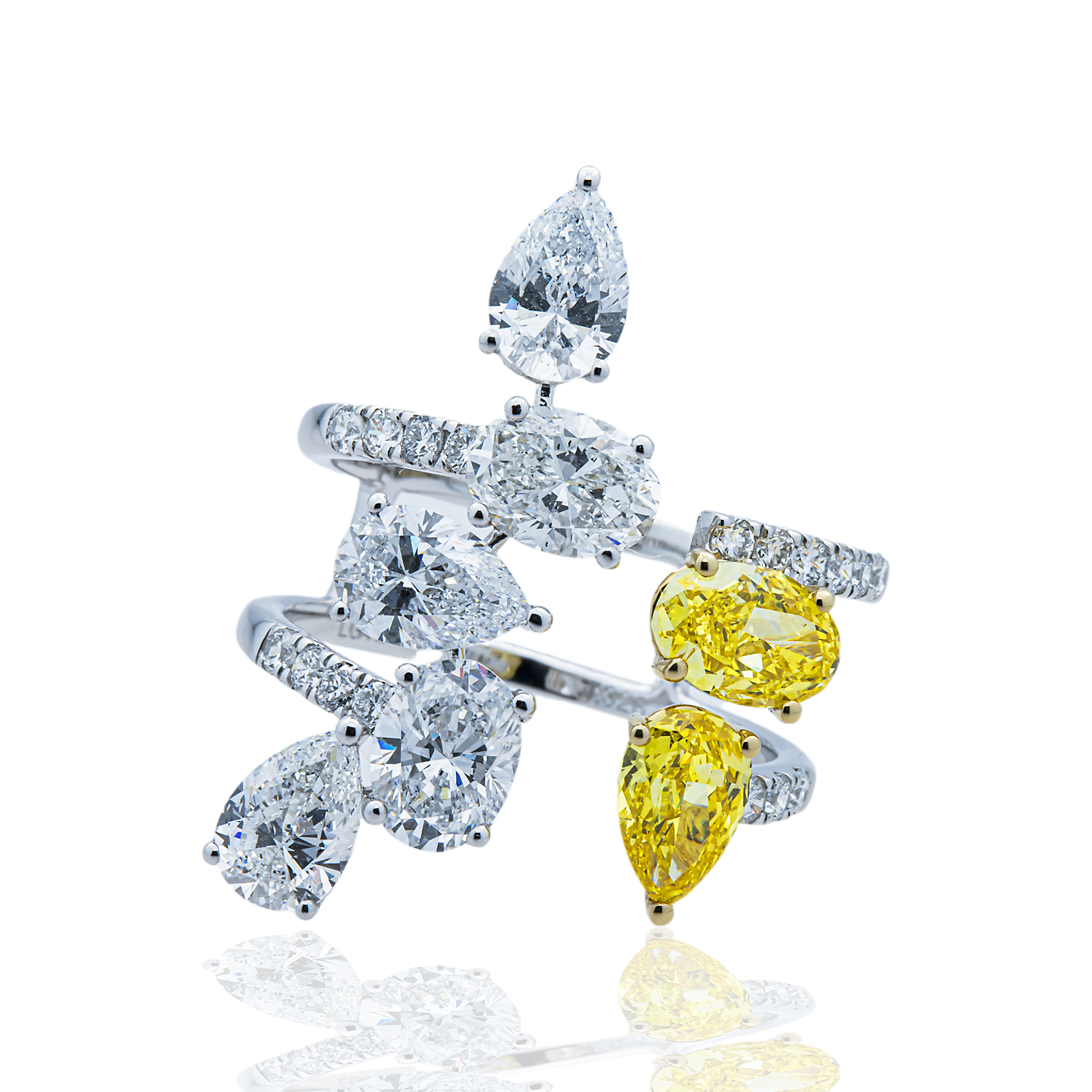 White Gold Fancy Yellow & White Diamond Open Cuff Ring 4.67ctw