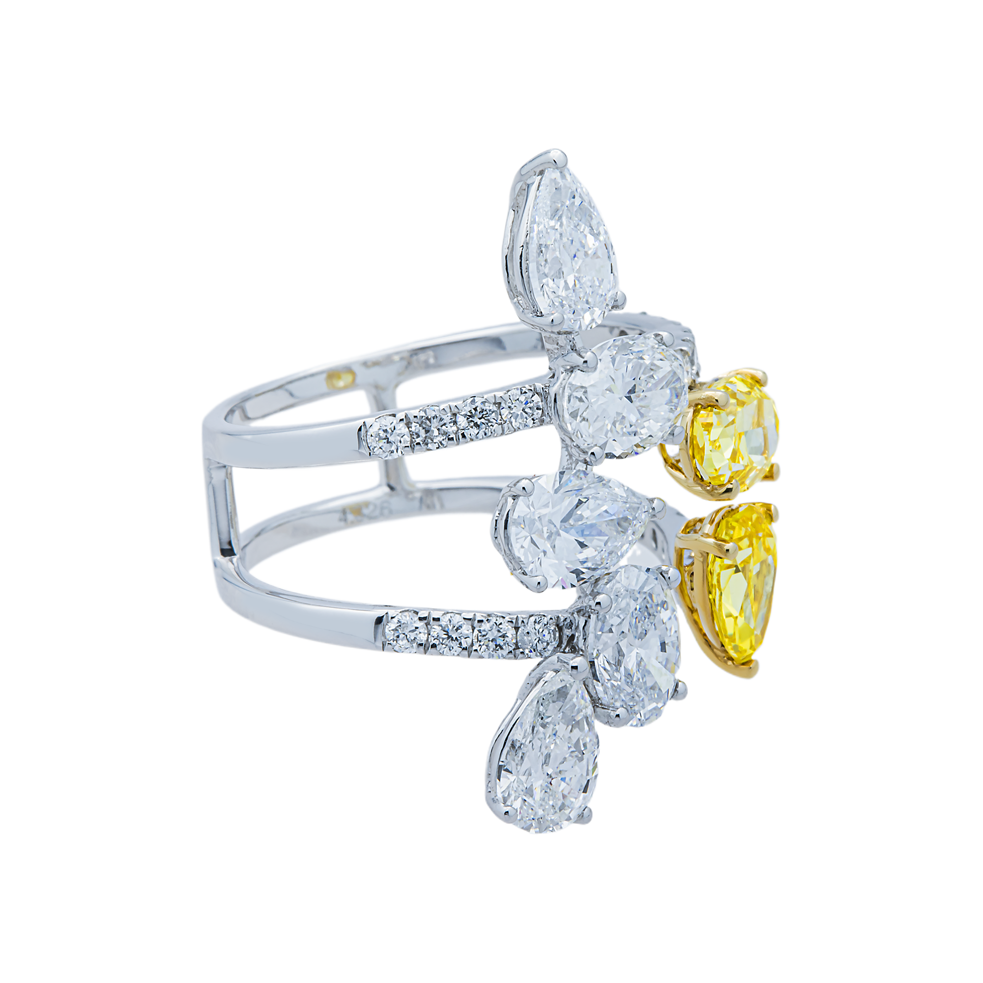 White Gold Fancy Yellow & White Diamond Open Cuff Ring 4.67ctw