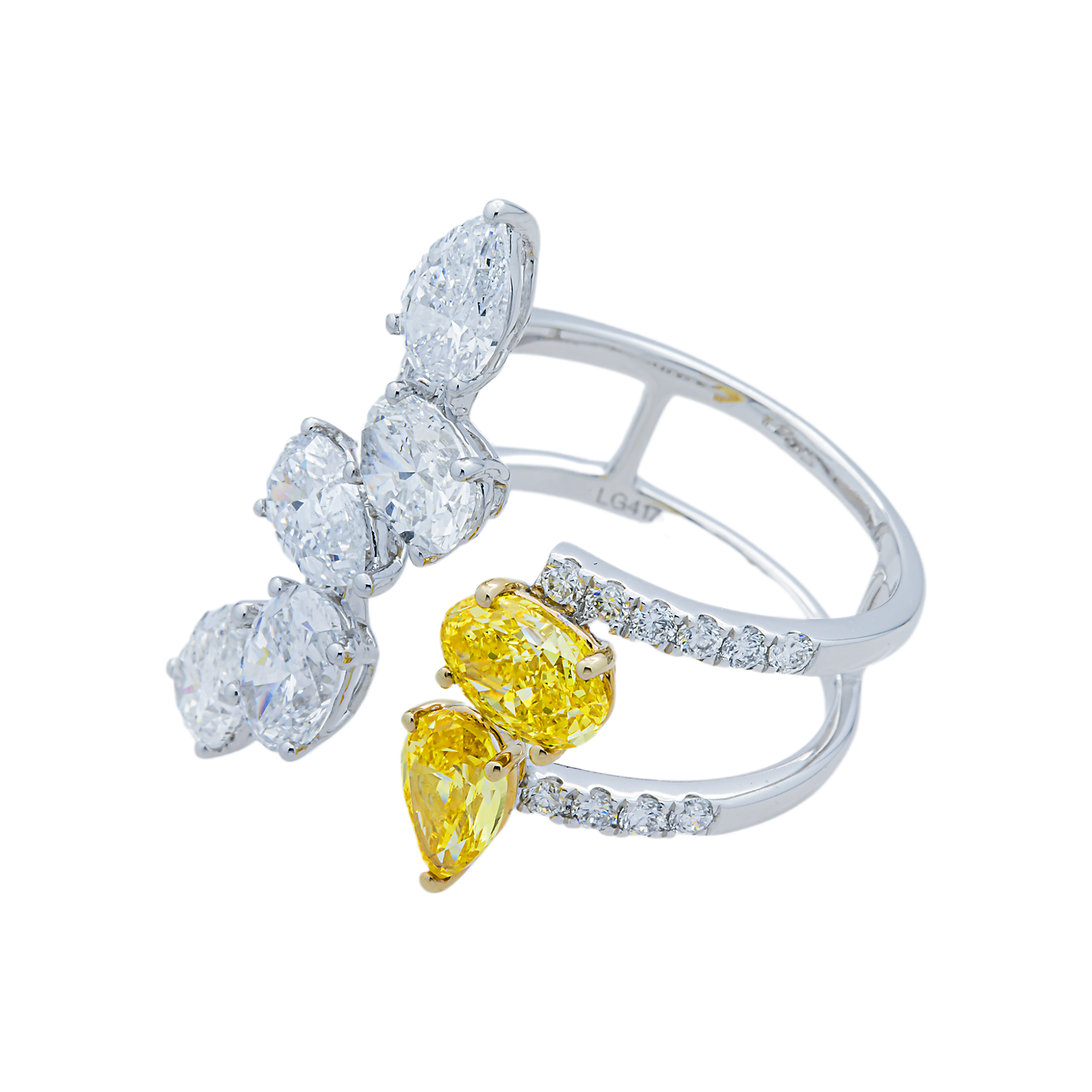 White Gold Fancy Yellow & White Diamond Open Cuff Ring 4.67ctw