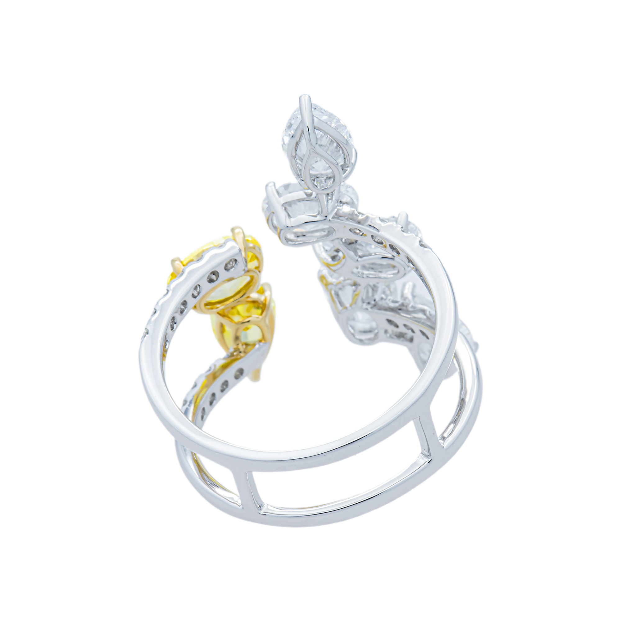 White Gold Fancy Yellow & White Diamond Open Cuff Ring 4.67ctw