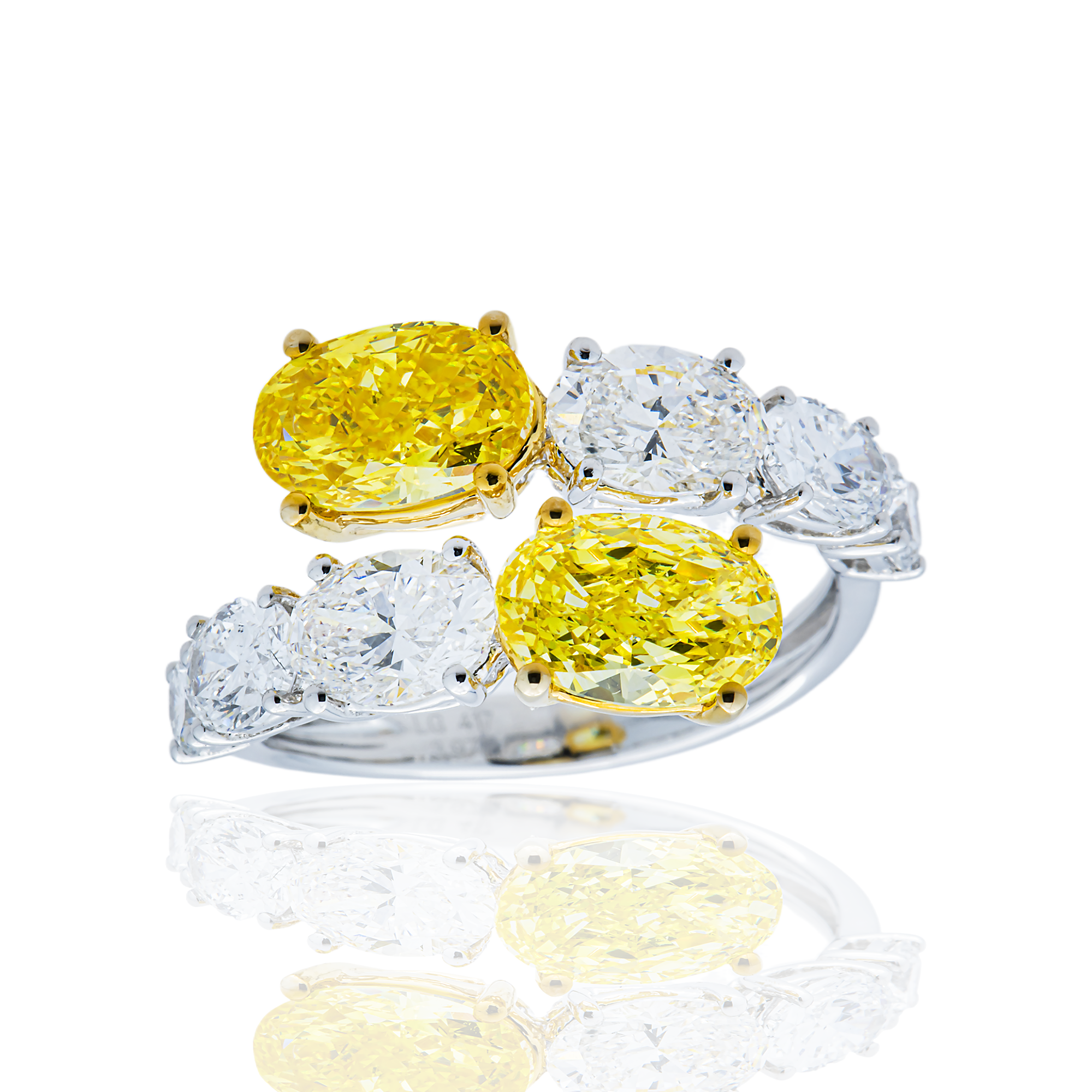 White Gold Fancy Yellow & White Diamond Bypass Wrap Ring 4.19ctw