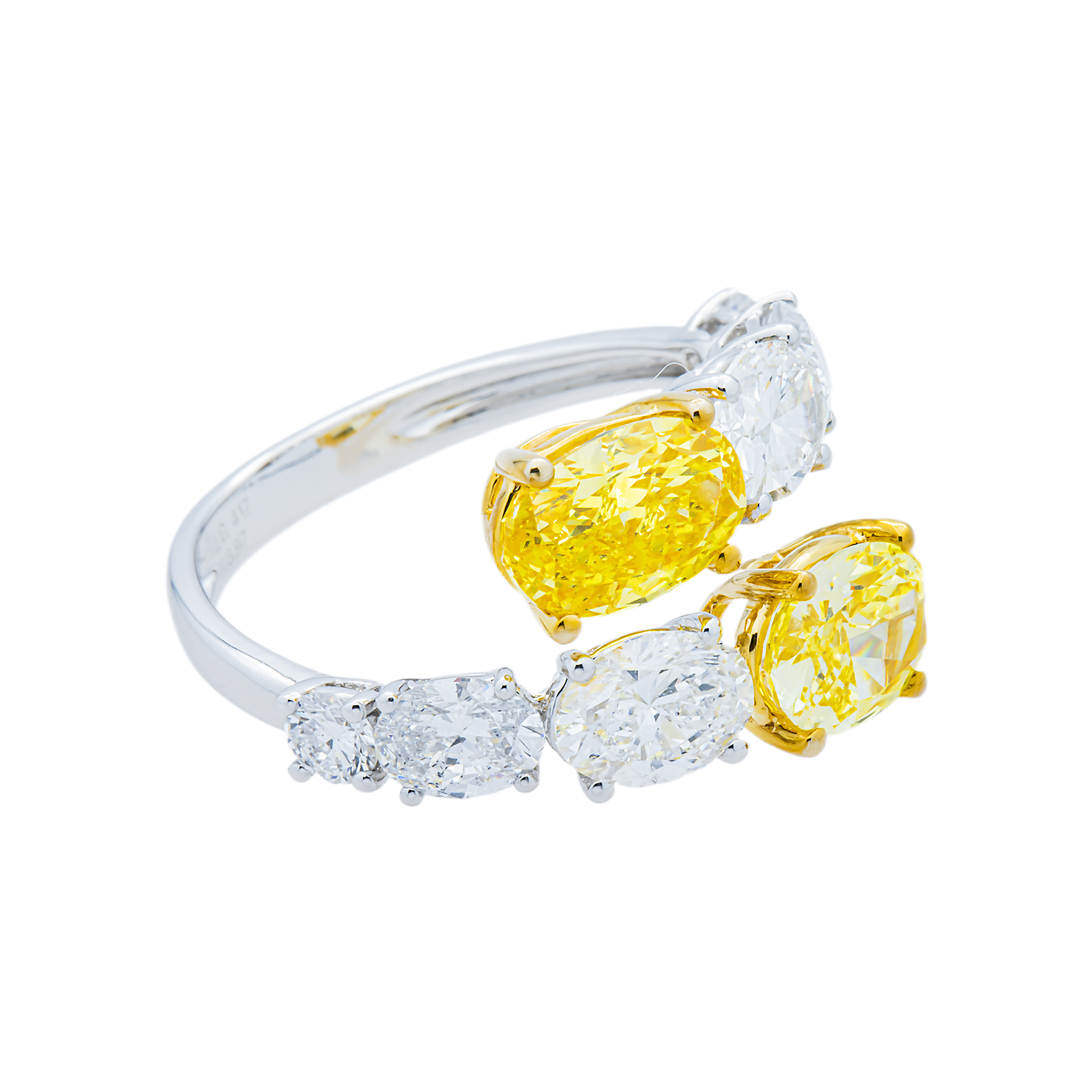 White Gold Fancy Yellow & White Diamond Bypass Wrap Ring 4.19ctw