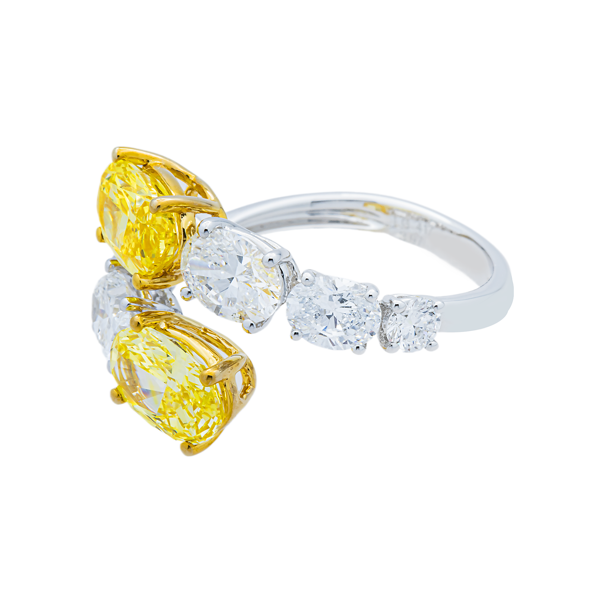 White Gold Fancy Yellow & White Diamond Bypass Wrap Ring 4.19ctw
