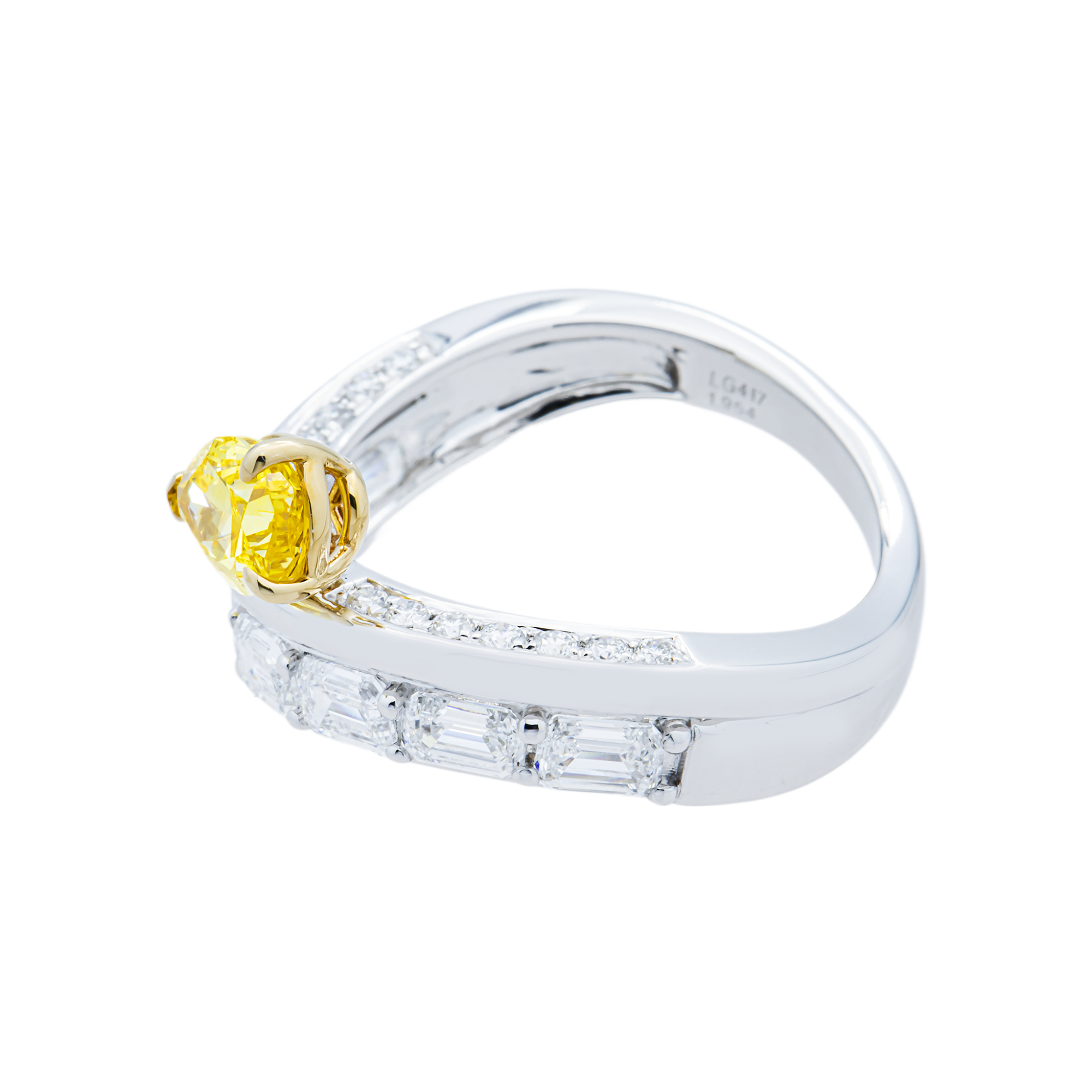 White Gold Floating Fancy Yellow Pear Diamond Ring 1.86ctw