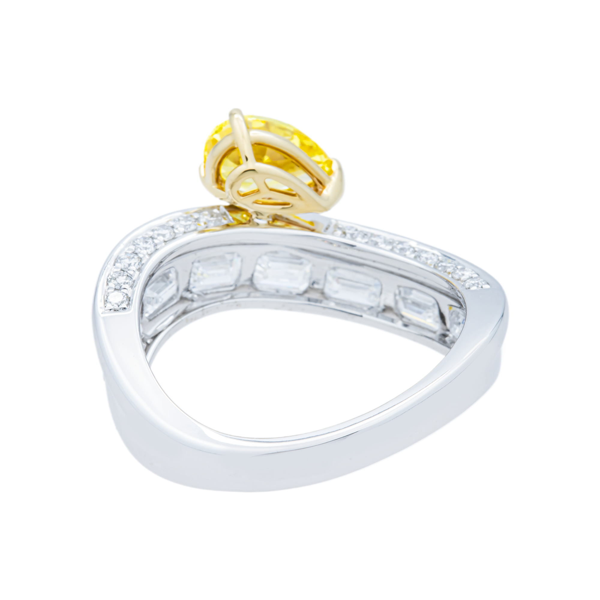 White Gold Floating Fancy Yellow Pear Diamond Ring 1.86ctw