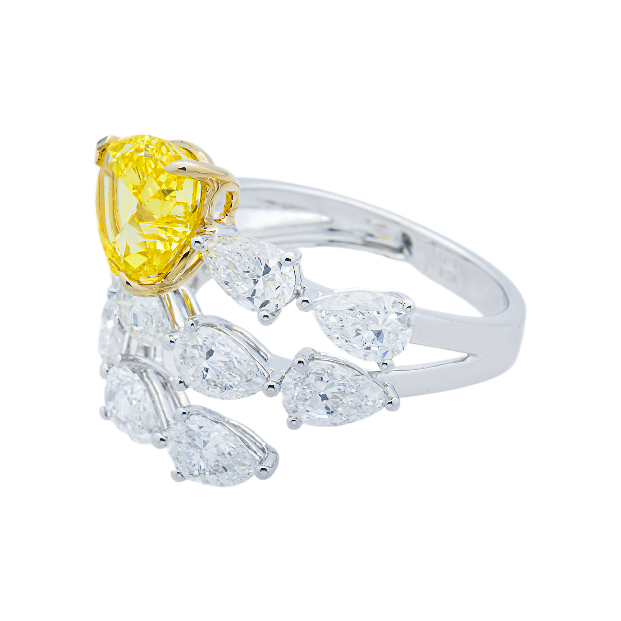White Gold Fancy Yellow Heart & White Diamond Bypass Wrap Ring 4.36ctw