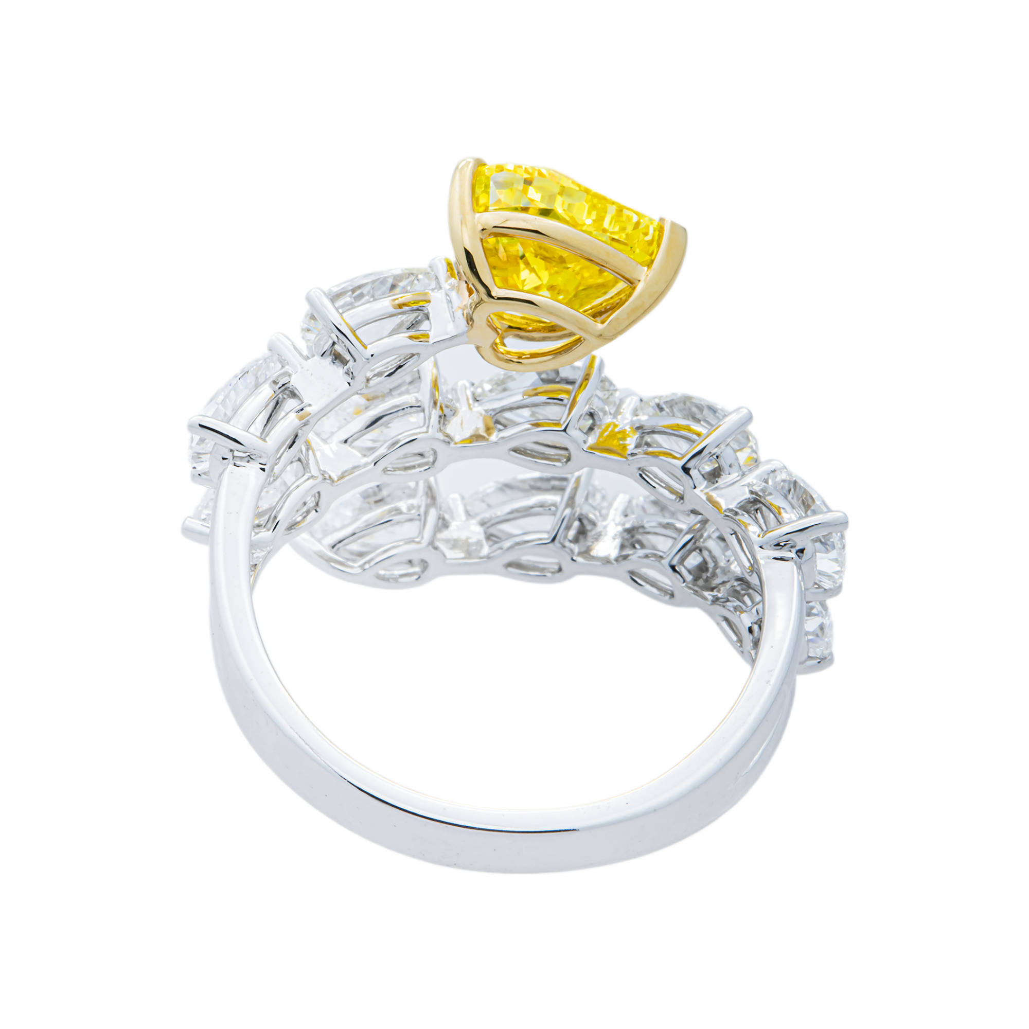 White Gold Fancy Yellow Heart & White Diamond Bypass Wrap Ring 4.36ctw