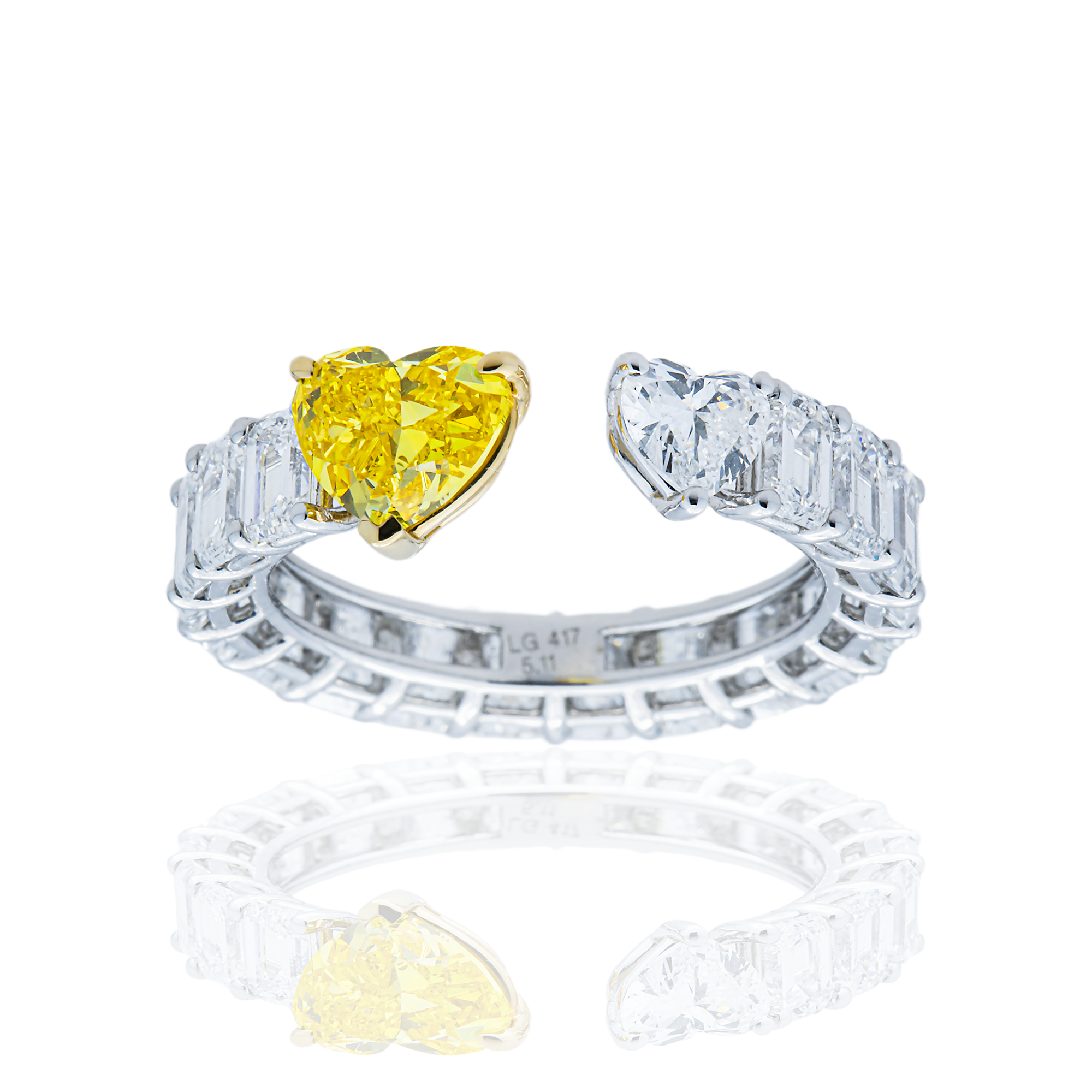 White Gold Fancy Yellow & White Heart Diamond Wrap Ring 5.11ctw